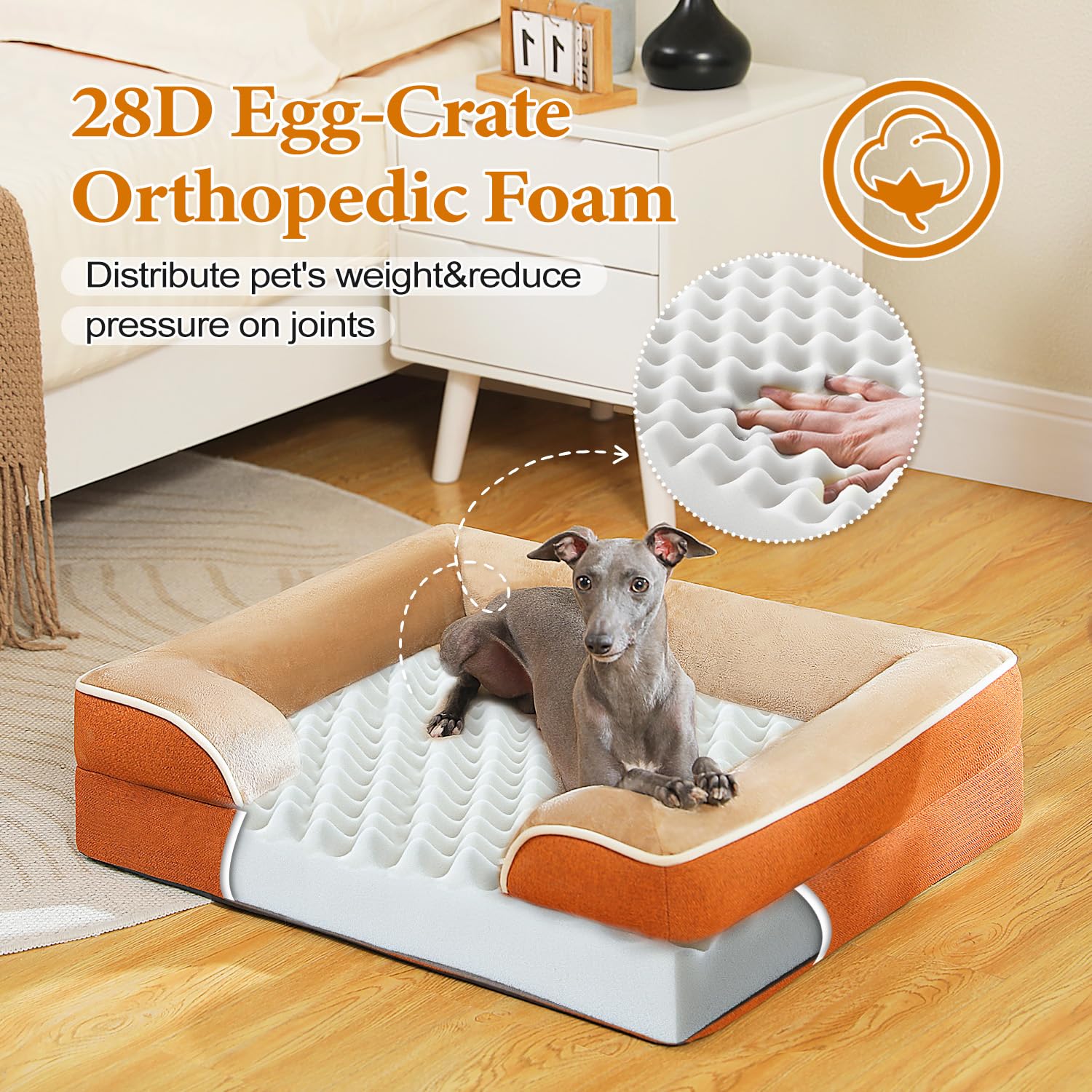 Pawz Road Orthopedic Dog Bed - Medium Size With Supportive Foam, 2-Layer Waterproof Cover And Non-Slip Bottom For Small To Large