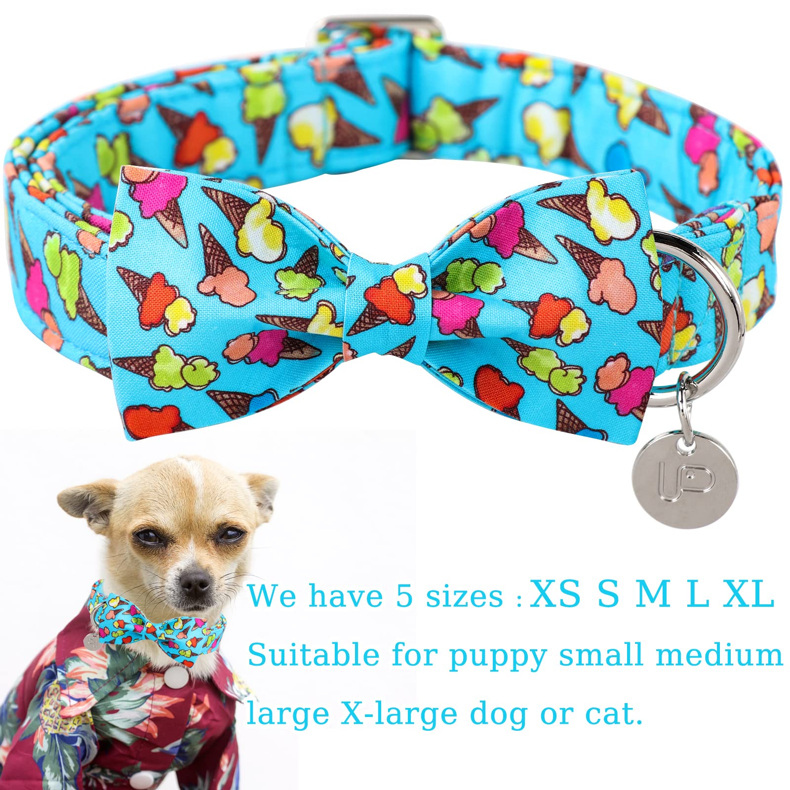 Up Urara Pup Summer Dog Collar With Bow Tie, Cotton Cute Bowtie Dog Collar, Summer Bowtie Collar For Medium Boy Girl Dog, Comfor