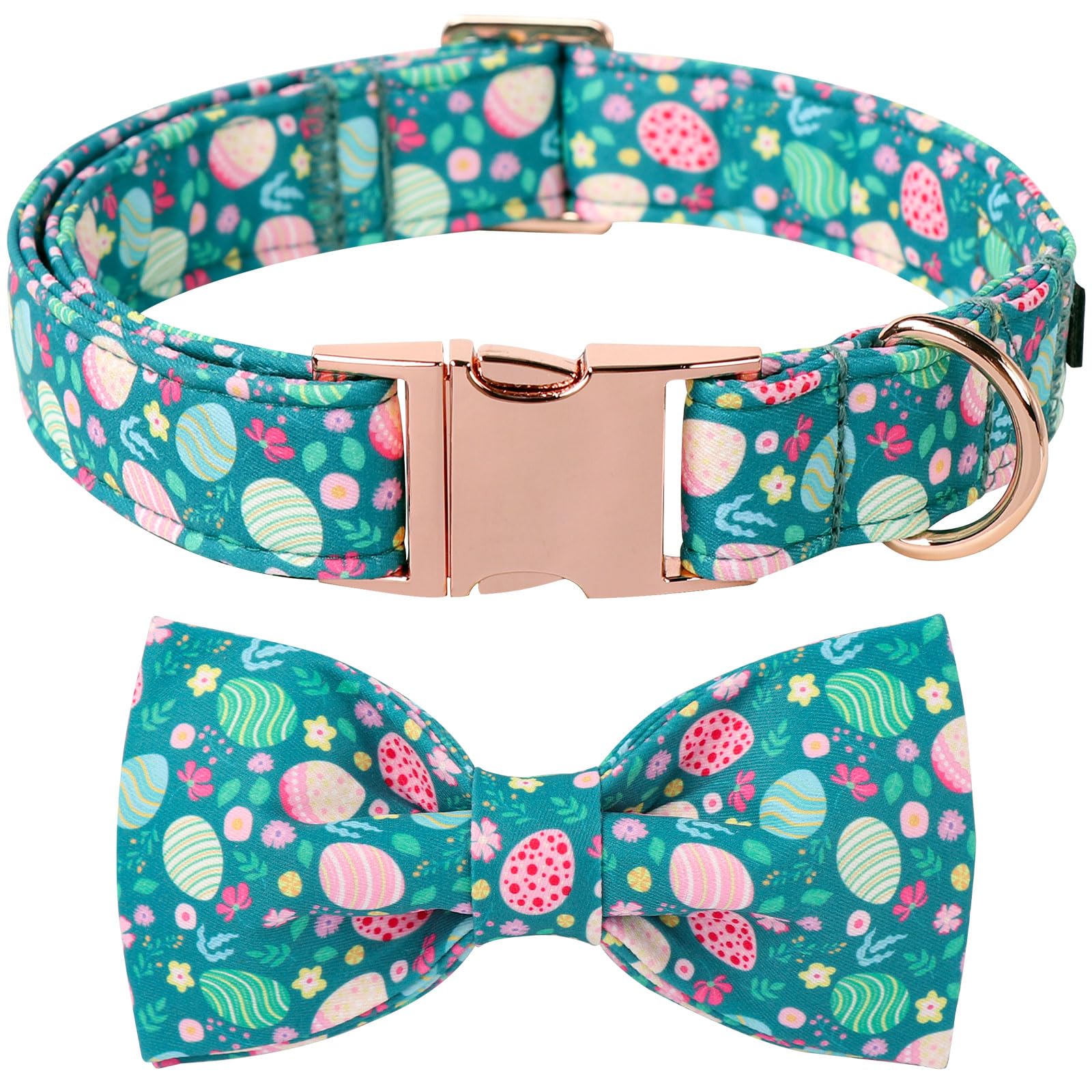 Lionet Paws Easter Green Dog Collar,Eggs Dog Collar For Medium Dogs, Adjustable Cotton Flower Pet Collars For Small Medium Dogs