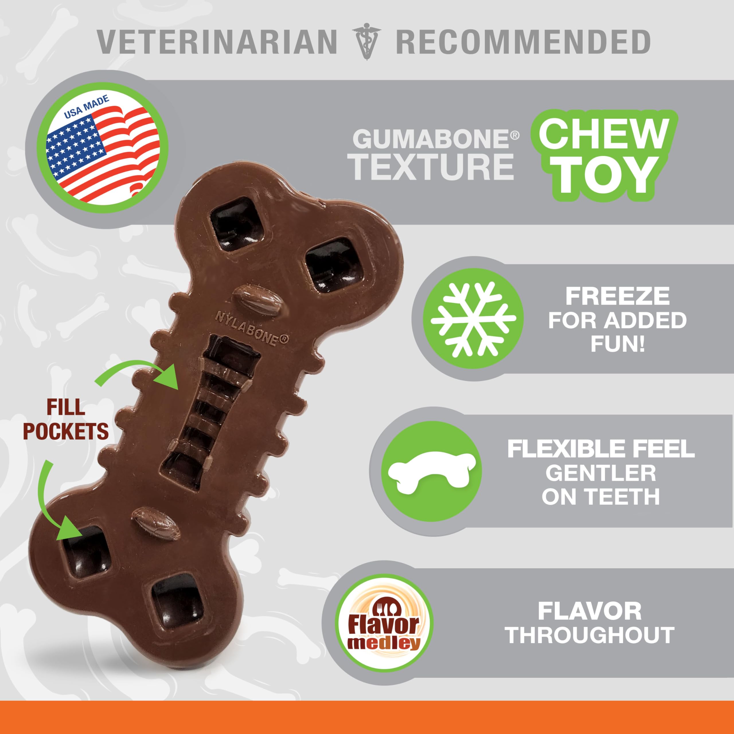 Nylabone Flexi Chill & Chew Toy for Dogs with Treat Pockets, Dog Toys for Moderate Chewers, Medley Flavor, Medium - Up to 35 lbs