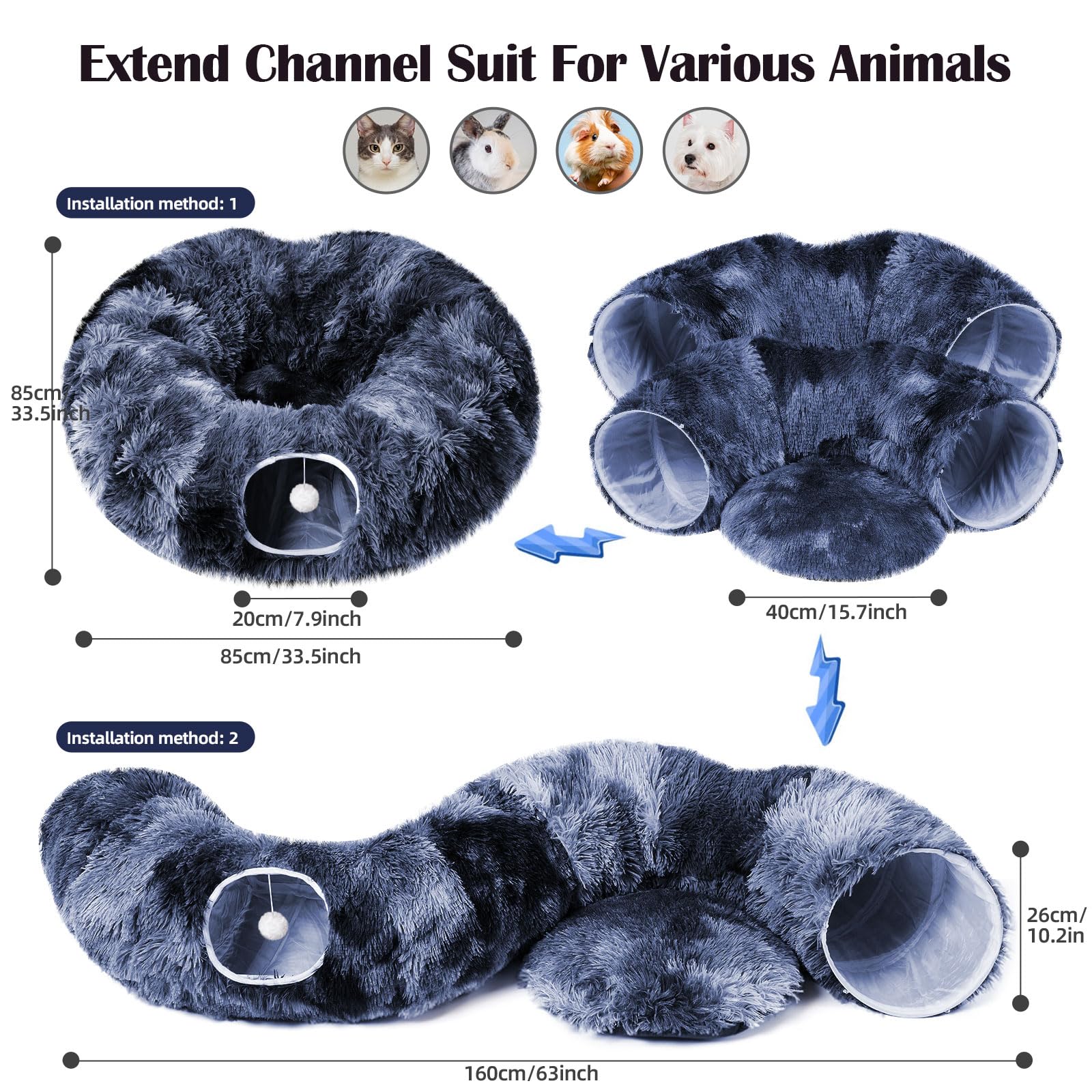 Odoland Cat Tunnels For Indoor Cats With Fluffy Plush Central Cat Couch And 20 Cat Toys, Tunnel Bed For Cats With Hanging Ball,
