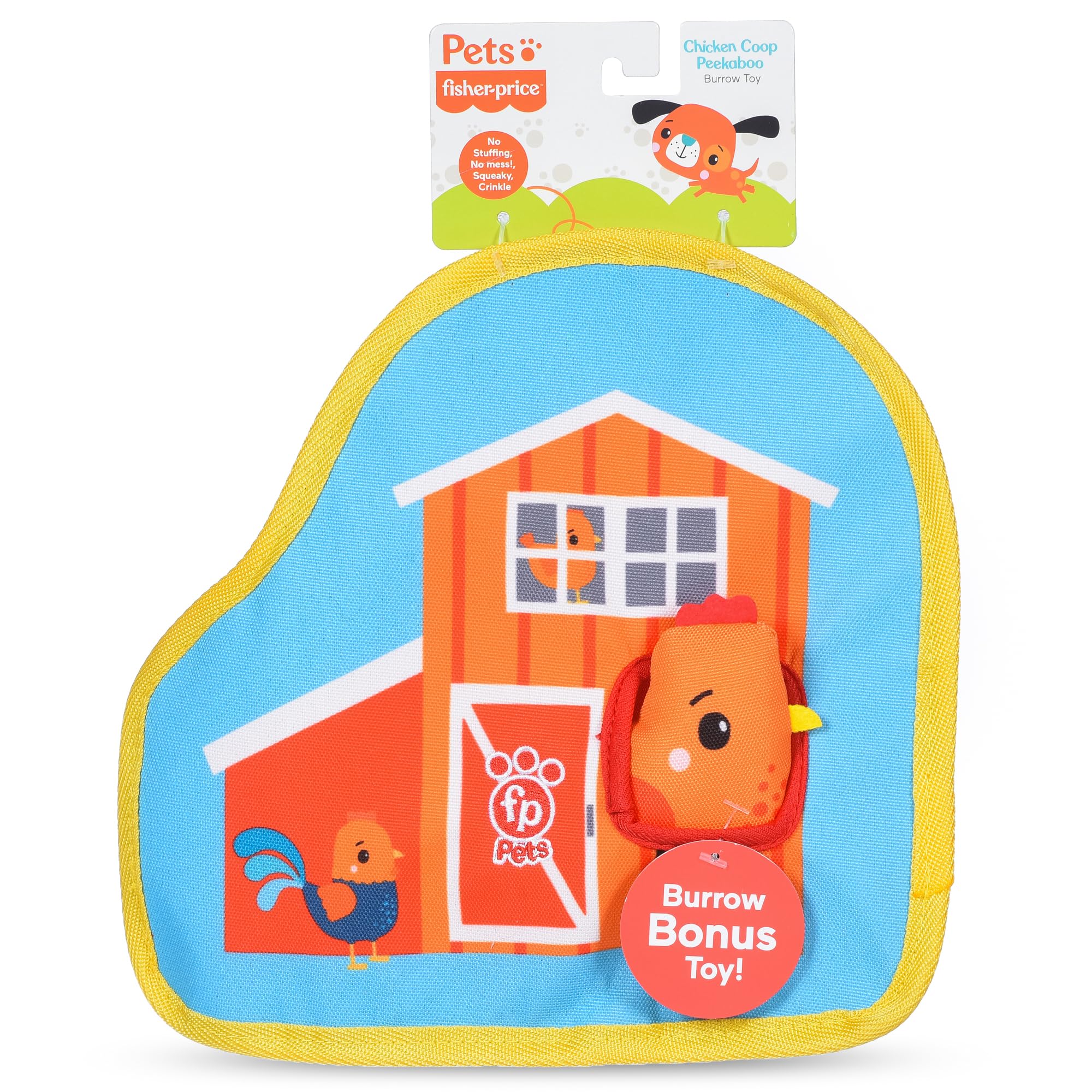 Fisher-Price for Pets Chicken Coop Peek-a-Boo Burrow Dog Toy, Flattie Style Pet Plush, Developmental Toys for Dogs