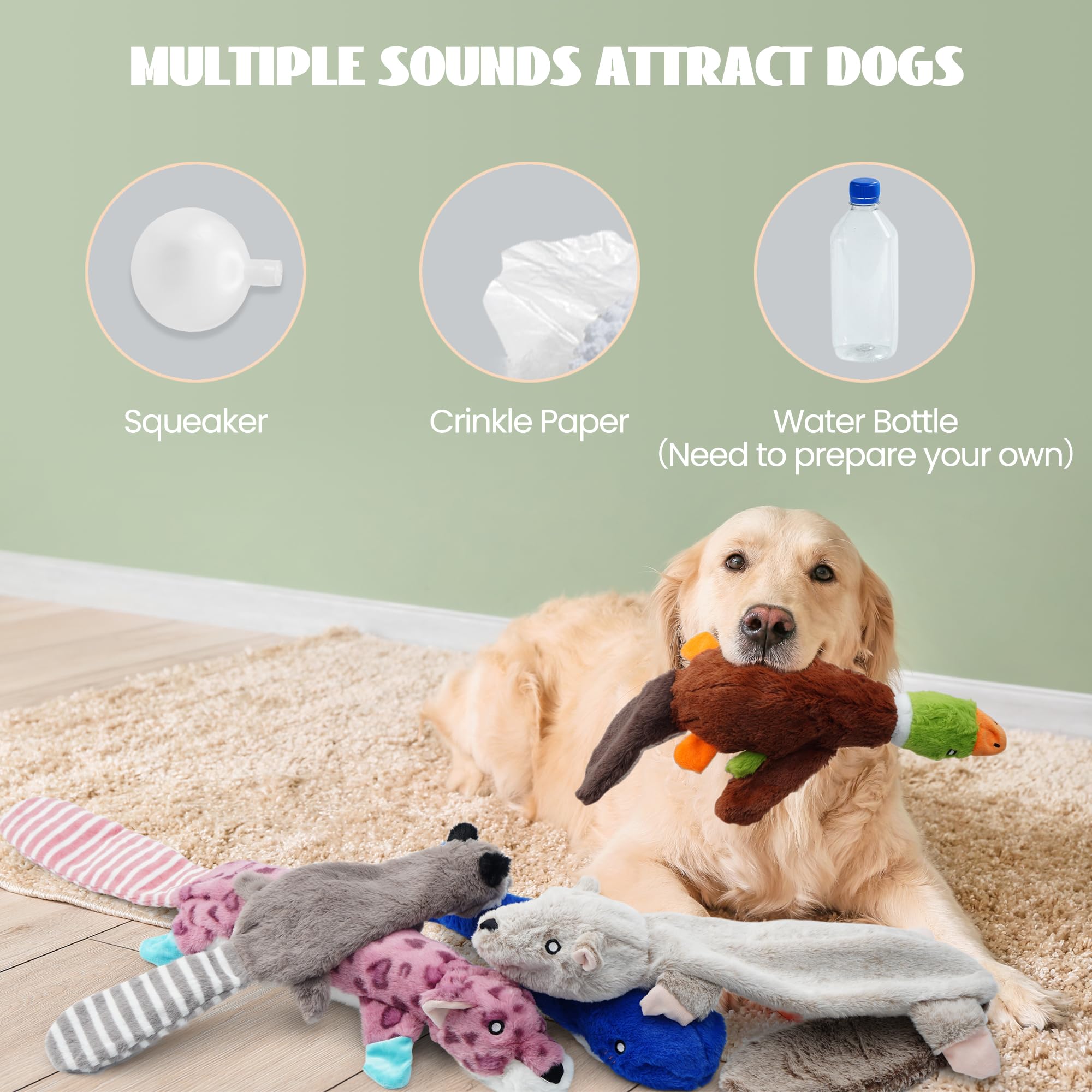 Nocciola 2-in-1 No Stuffing Crinkle Dog Toys, Soft Fabric, Multi-colored, Model DT-2C3D-5, Squeaky for Small to Large Dogs