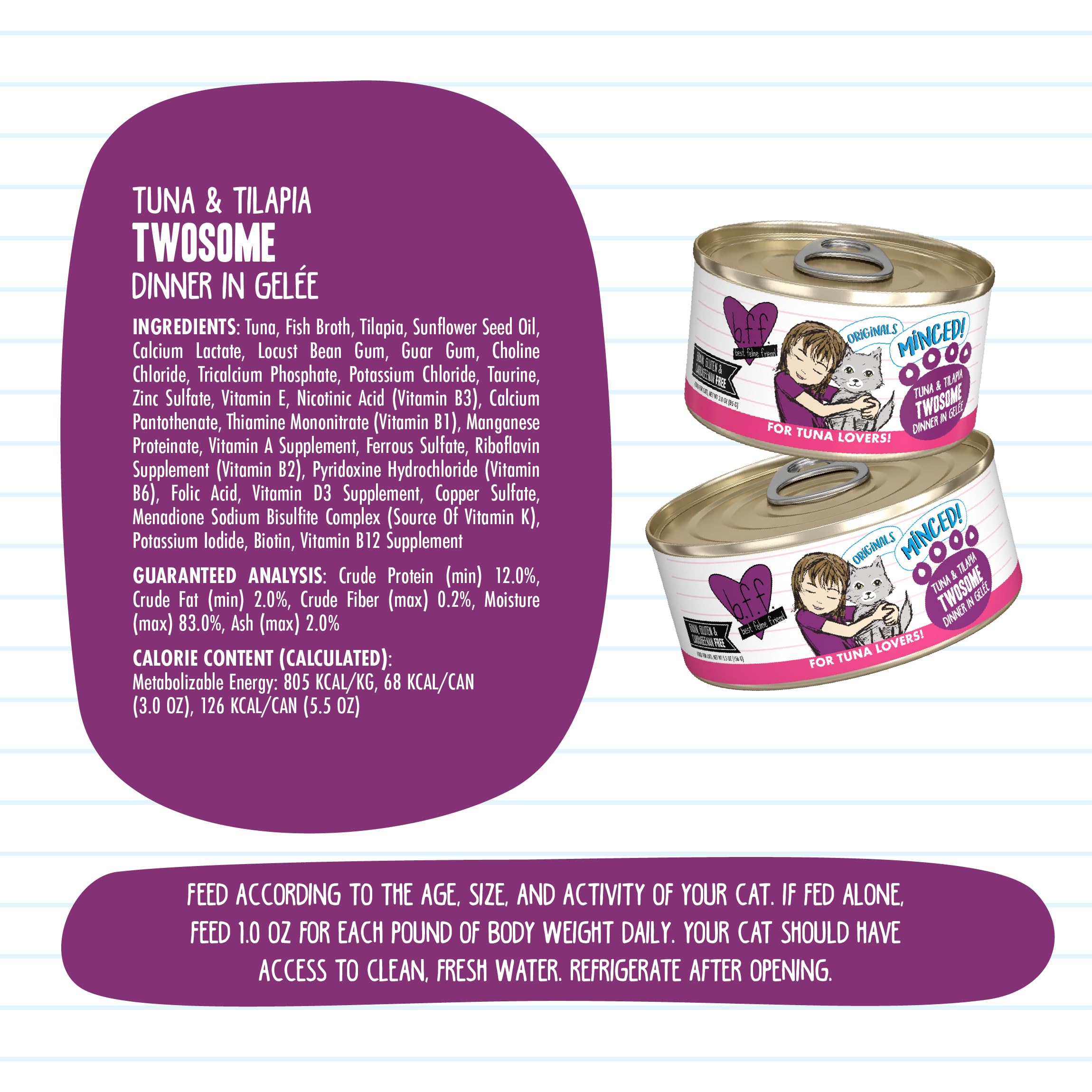 Weruva Best Feline Friend (B.F.F.) Grain-Free Cat Food, Tuna & Tilapia Twosome, 3-Ounce Can (Pack of 24)