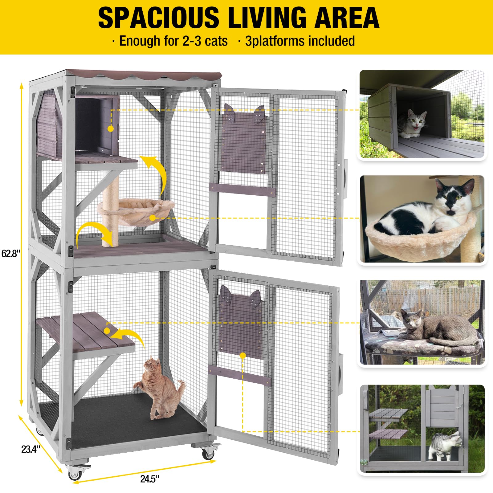 Aivituvin Cat Catio Outdoor Cat House Movable Large Enclosures On Exercise Wheels Kitty Cage With Upgraded Resting Box,Waterproo