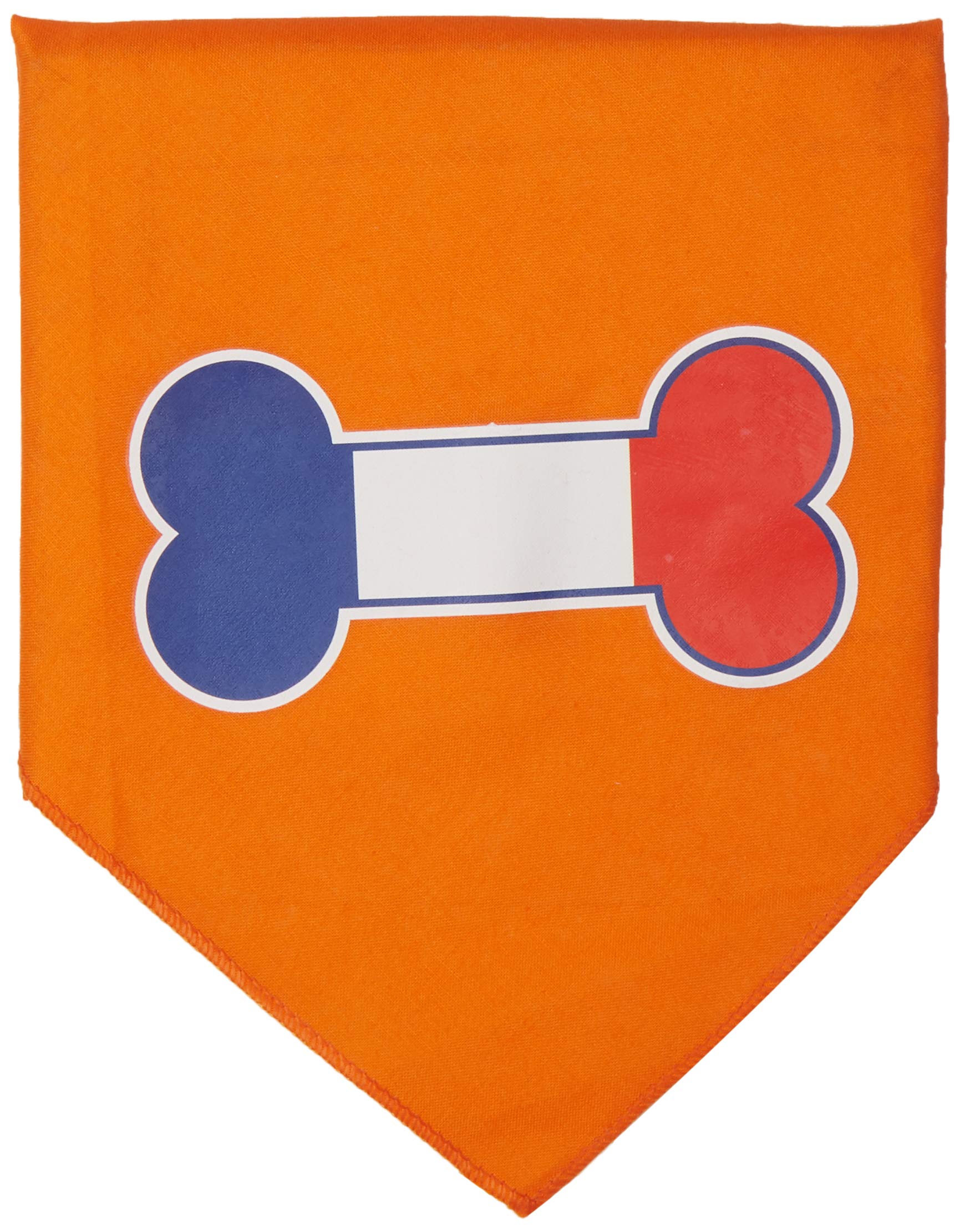 Pet and Dog Bandana Screen Printed, &quot;Bone Shaped France Flag&quot; Orange Small
