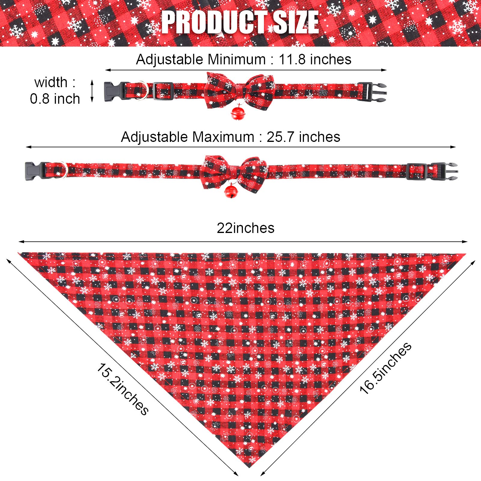 4 Pieces Christmas Dog Bandanas and Collars Set Xmas Christmas Classic Plaid Dog Neck Tie Triangle Bib Scarf Kerchief Adjustable