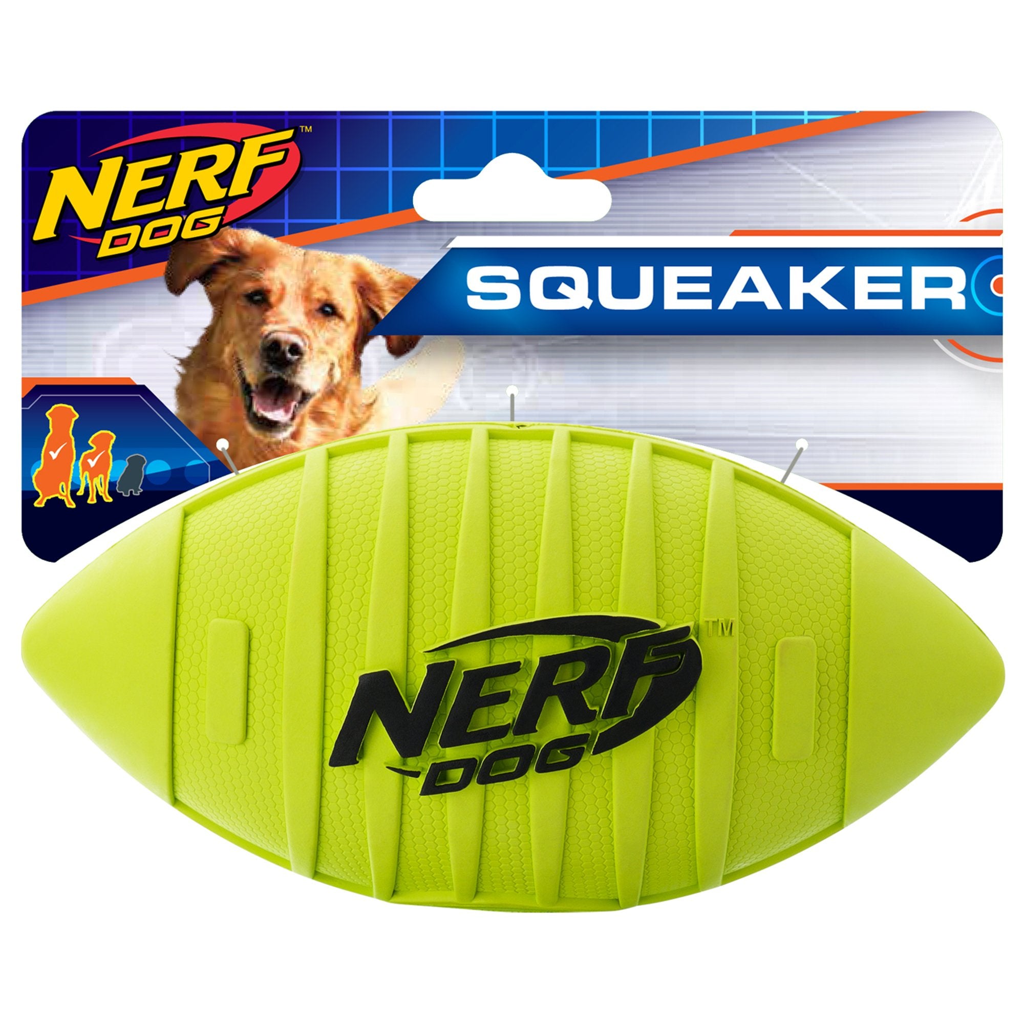 Nerf Dog Rubber Football Dog Toy With Squeaker, Lightweight, Durable And Water Resistant, 7 Inch Diameter For Medium/Large Breeds, Single Unit, Green, Model:6997