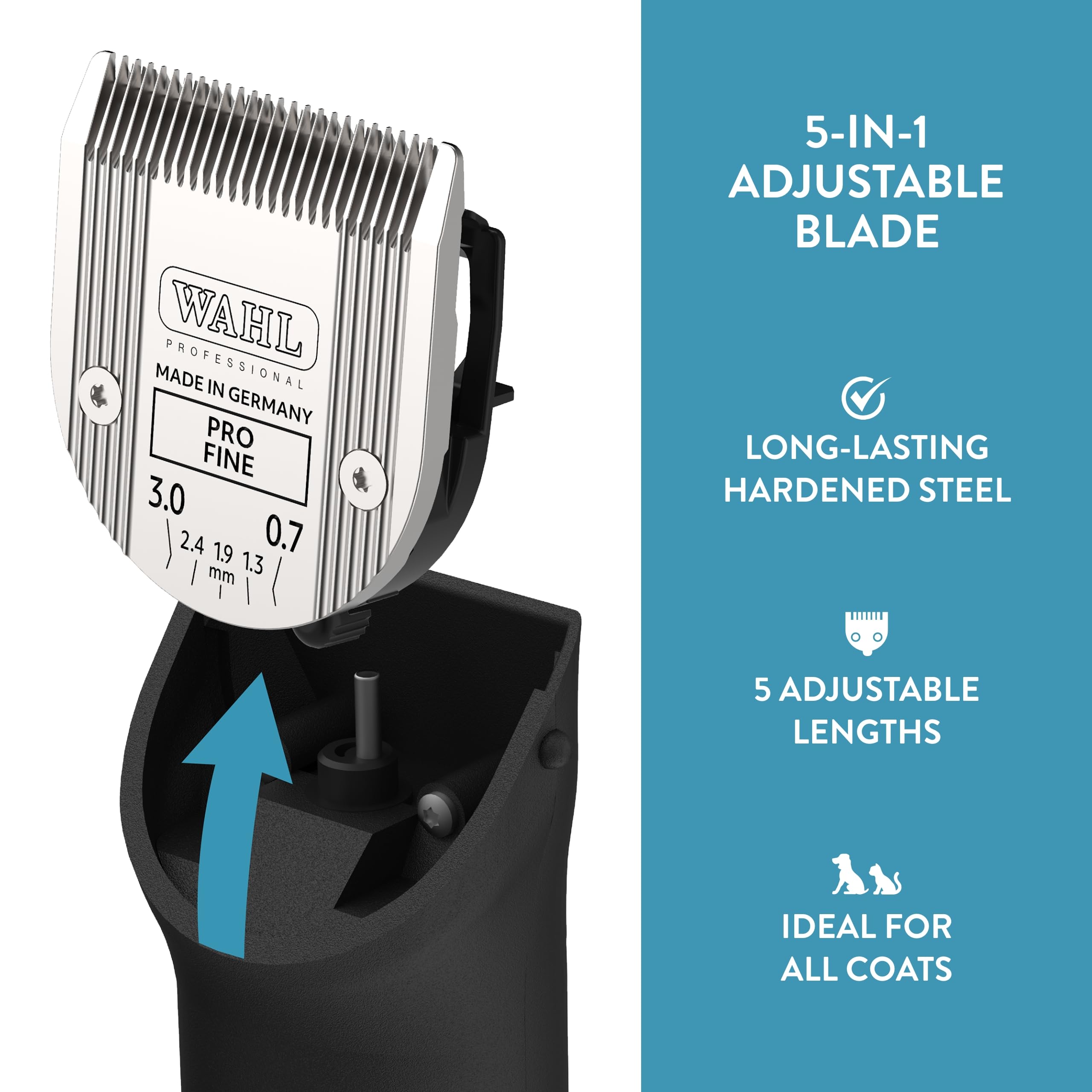 Wahl Professional Animal 5-In-1 Adjustable Blade Arco, Bravura, Chromado, Creativa, Figura, And Motion Pet, Dog, And Horse Clippers - Fine (2179-301)