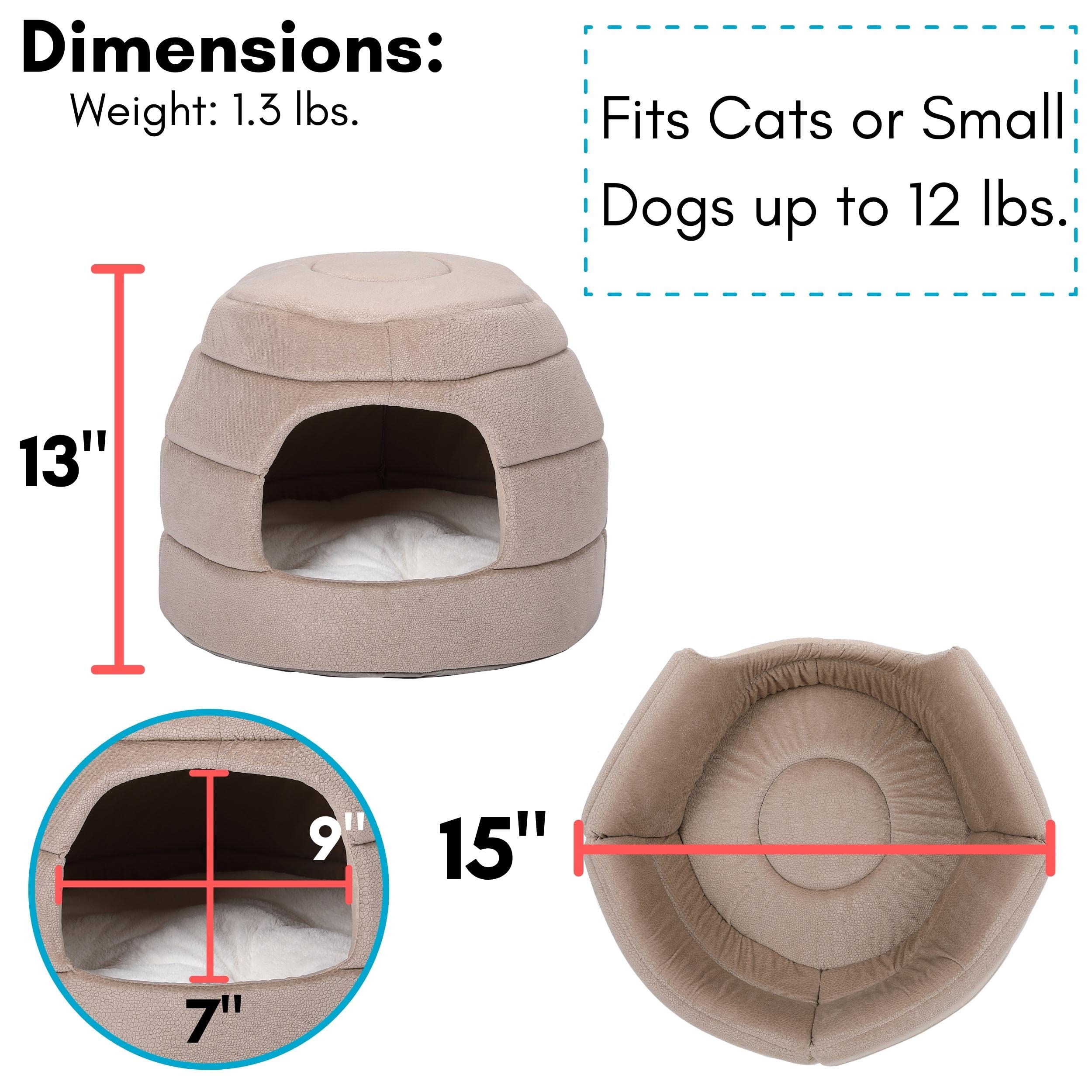 Birdrock Home 2 In 1 Pet Bed For Cats Or Small Dogs - Cozy Cat Cave Or Plush Dog Bed - Indoor Teepee House For Pets (15 Inch Wid