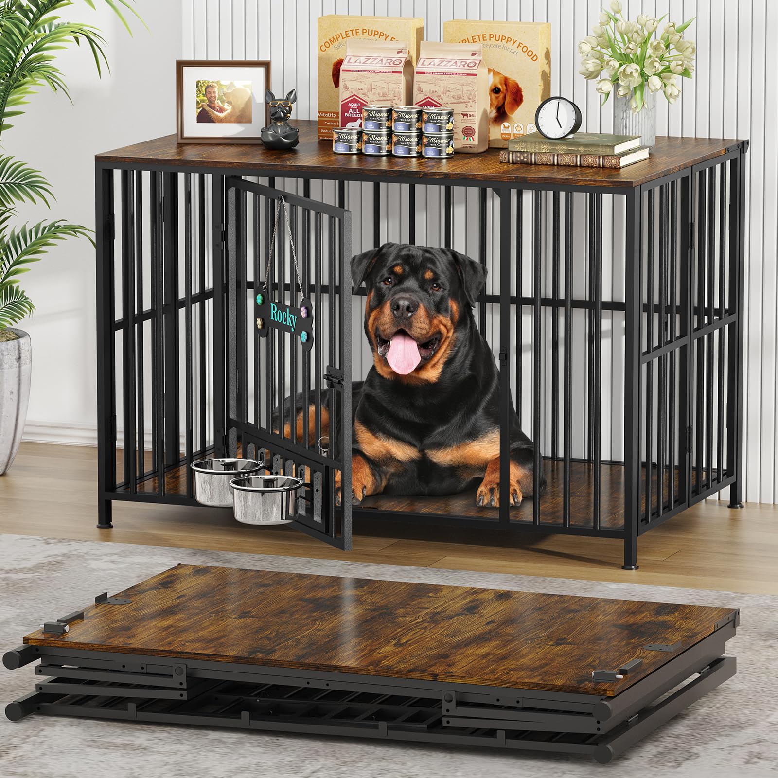 Easycom 43 Dog Crate Furniture Foldable, No Assembly Decorative Dog Kennel Indoor, XL Dog Crates for Large Dogs (60-80 lbs), Woo