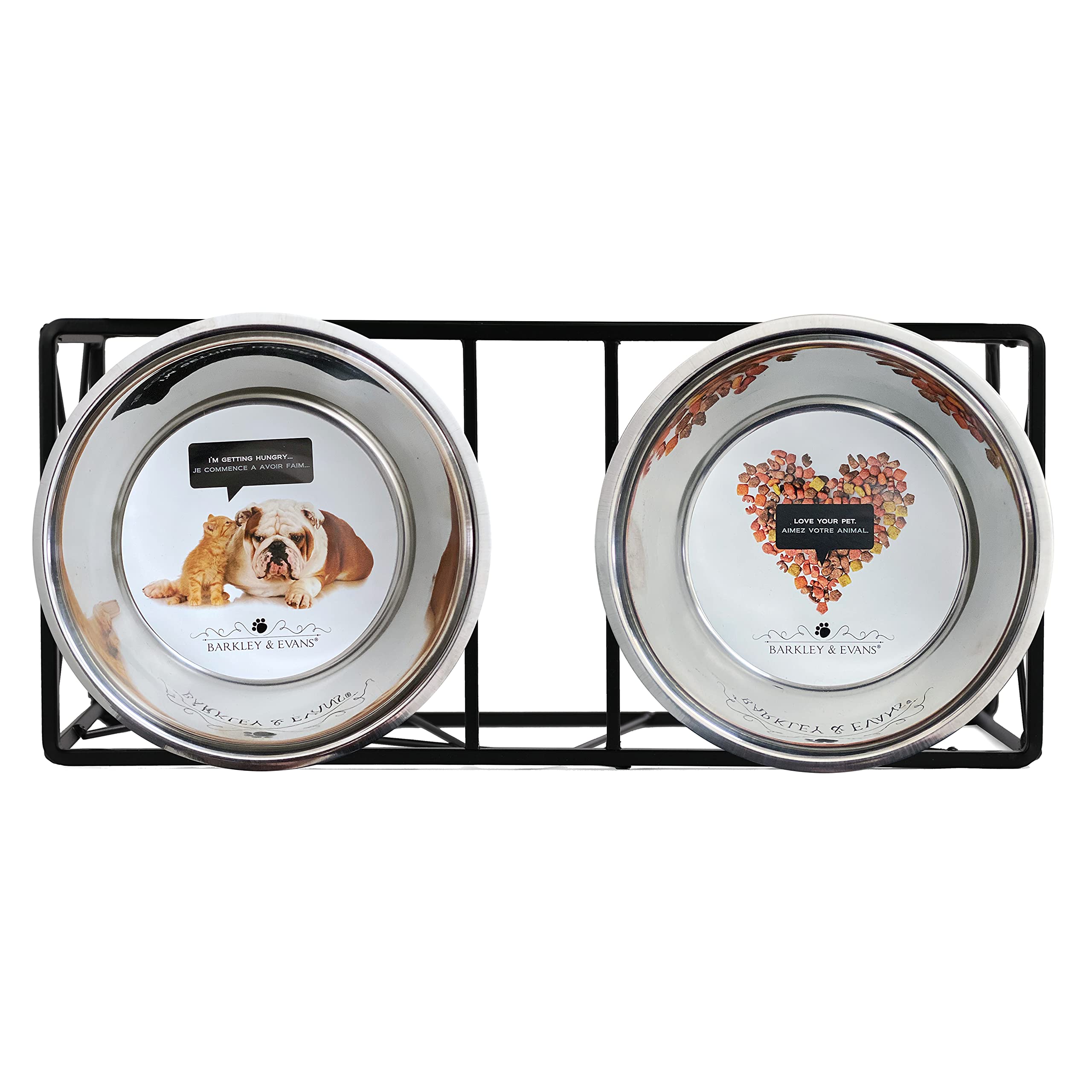 Barkley & Evans Elevated Double Pet Feeder, Removable Stainless Steel Bowls On Metal Stand, Raised Feeding Station For Pets, Dog