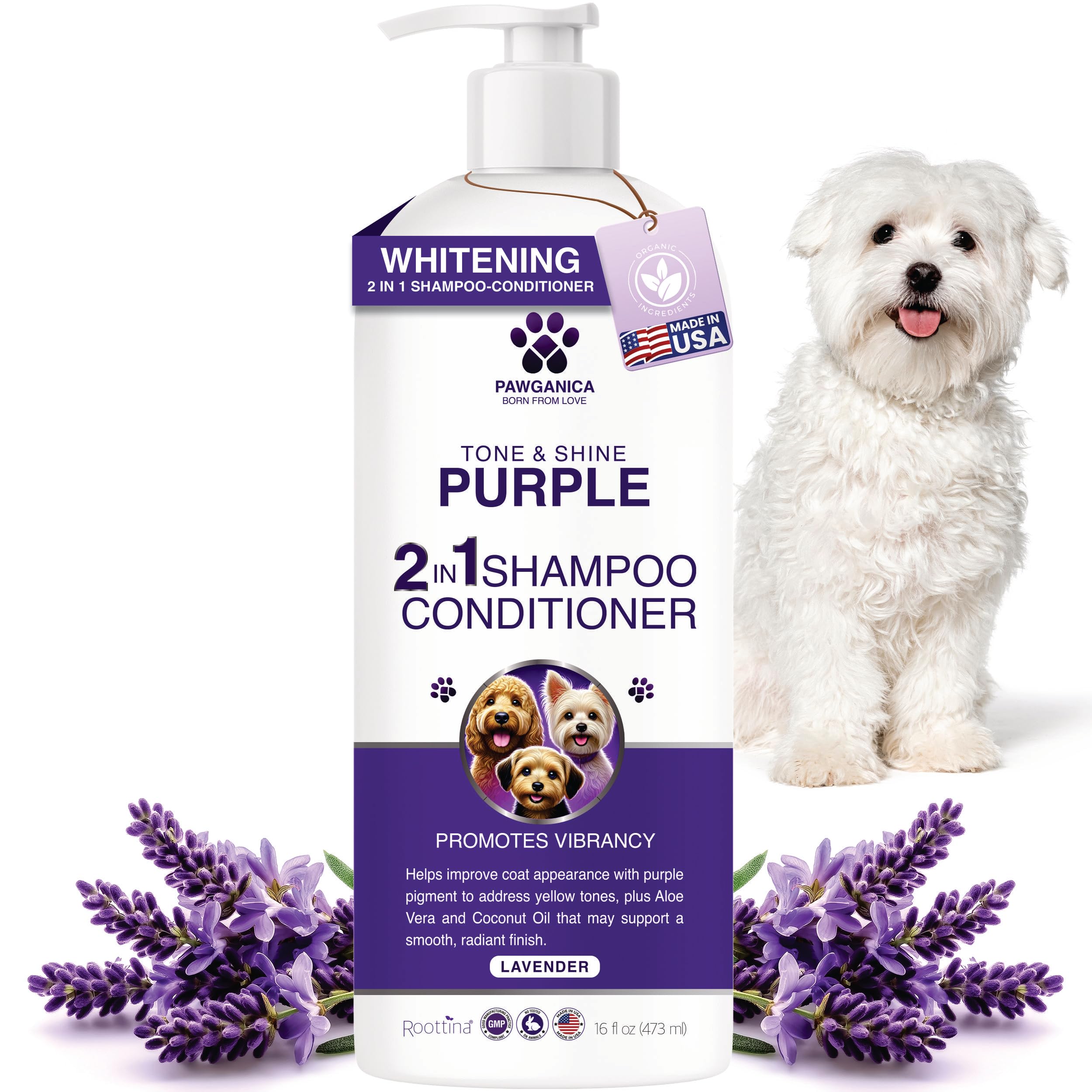 Pawganica 2-In-1 Purple Shampoo For Dogs, Supports Coat Whitening & Softness, Ph-Balanced, Fur Whitening Dog Shampoo And Conditi