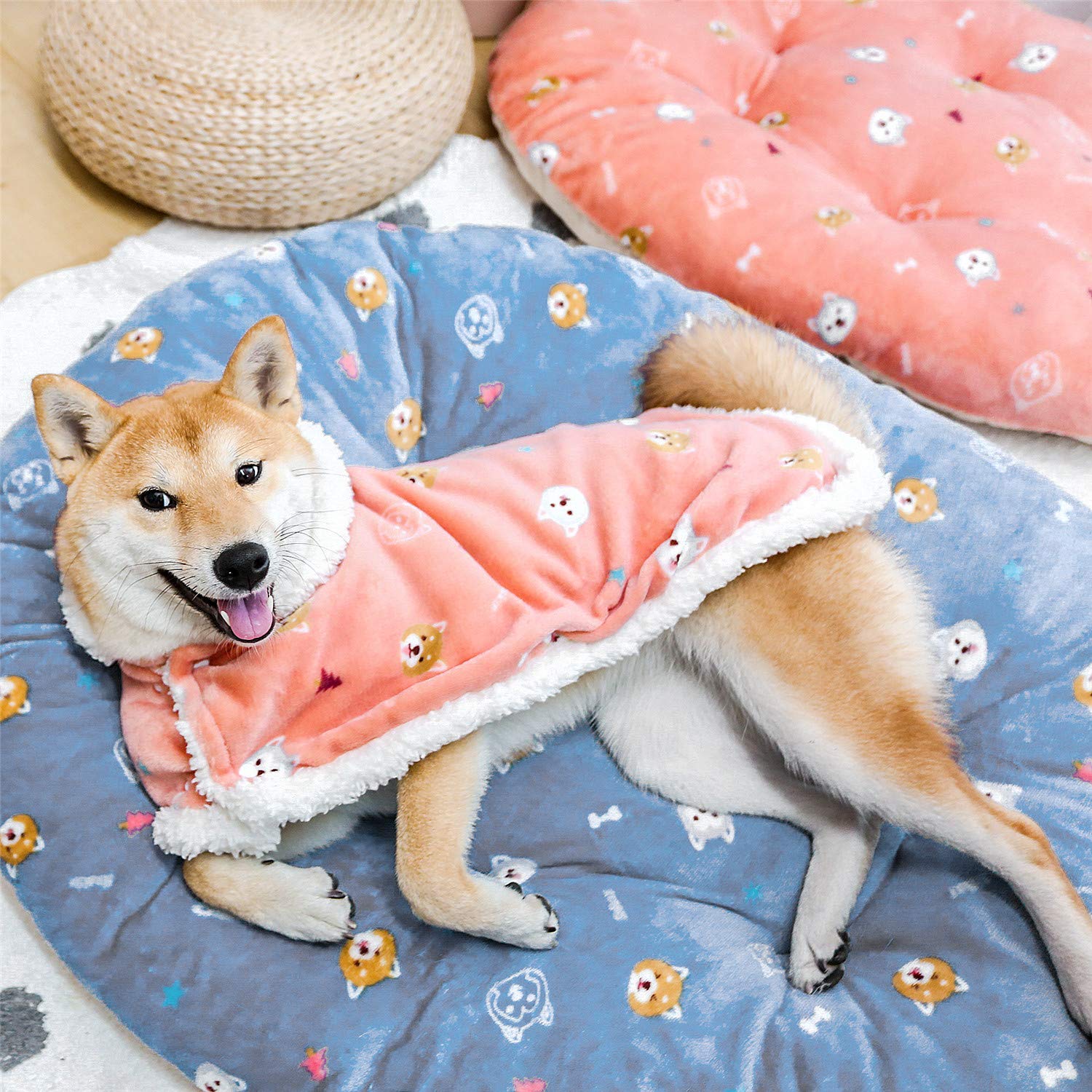 Fulvara Dog Clothes Fleece Winter Coat Warm Soft Dog Vest For Cold Weather,Flannel Blanket Throw Multi-Use Pet Apparel For Small Medium Dogs & Cats (L Pink)