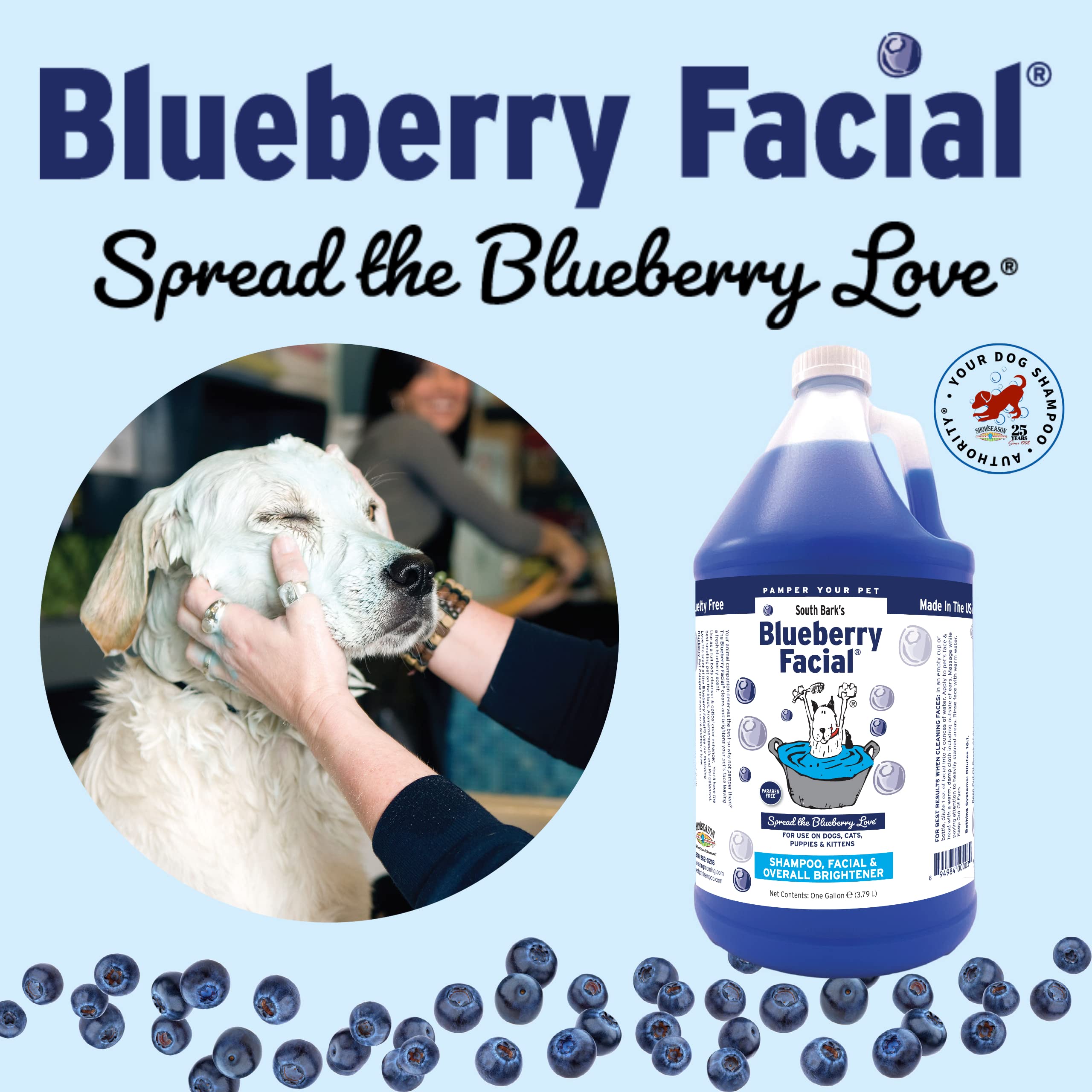 South Bark'S Blueberry Facial® For Dogs & Cats 1 Gallon | Tear Stain Remover | Long-Lasting Odor Eliminator | Cruelty-Free | Non-Toxic | Made In The Usa