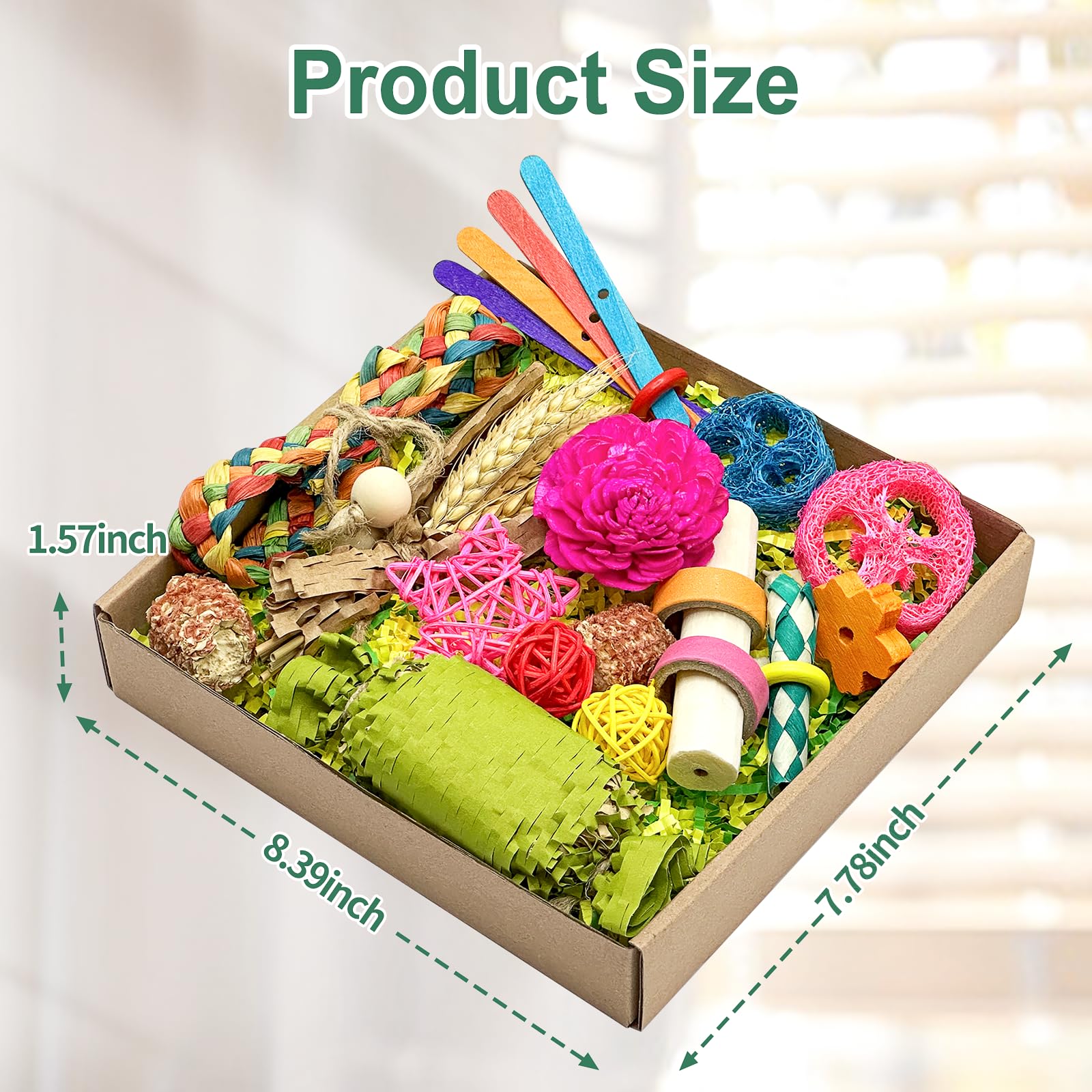 LOPERDEVE Natural Bird Toy Foraging Parrot Shredding Toys Box Conure Chewing Toys for Cockatiel Lovebird Parakeet Budgie Small-M