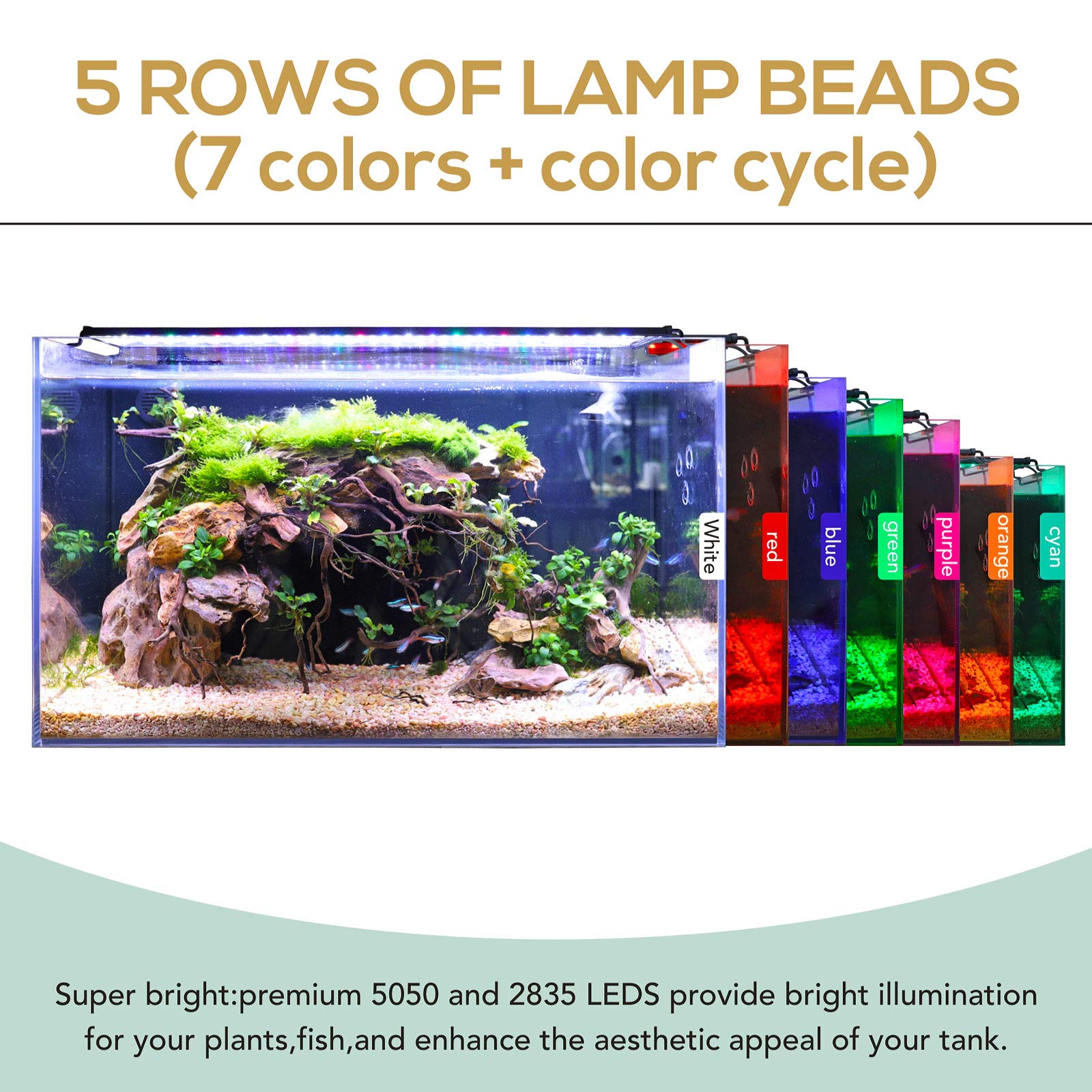 Hygger 36W 24/7 Lighting Aquarium Led Light, Sunrise-Daylight-Moonlight Mode And Diy Mode, Adjustable Timer Adjustable Brightness Fish Tank Light With Extendable Bracket 7 Colors For Planted Tank