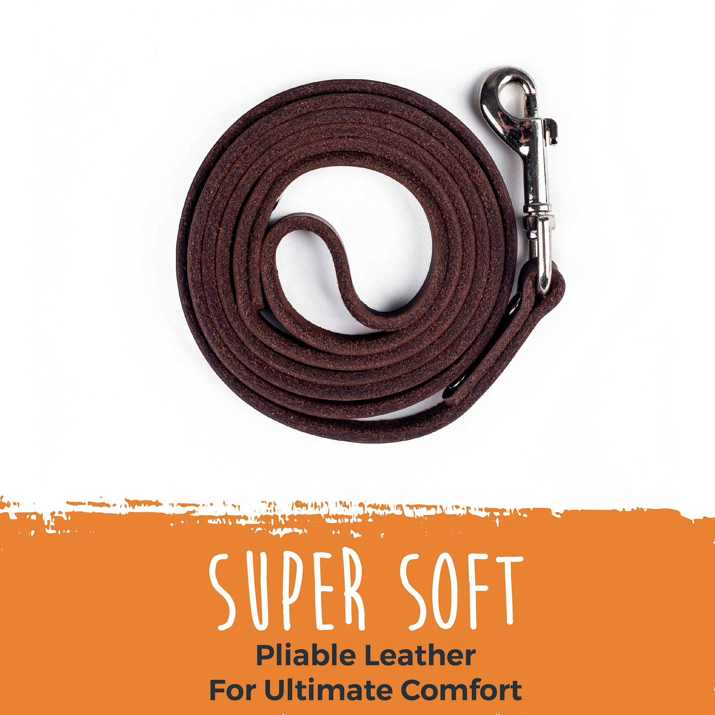 Mighty Paw Leather Dog Leash - Genuine Distressed Material - Premium - Suitable For All Pet Sizes - Heavy Duty Dogs Leashes - Modern - Dark