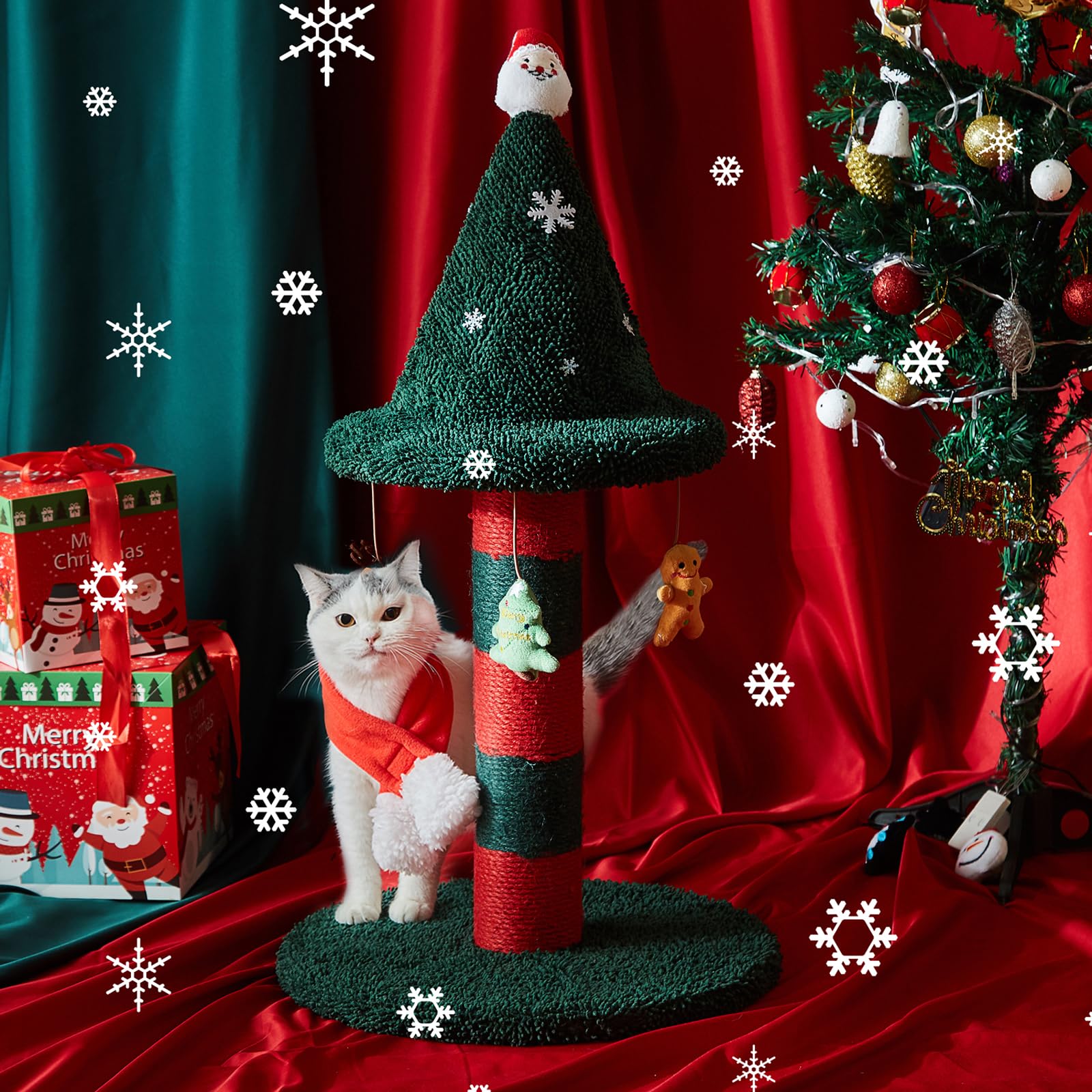 Luckitty Cat Scratching Post With 4 Hanging Plush Toy - Christmas Tree Alternative Give Your Cat A Toy And Scratching Post In On