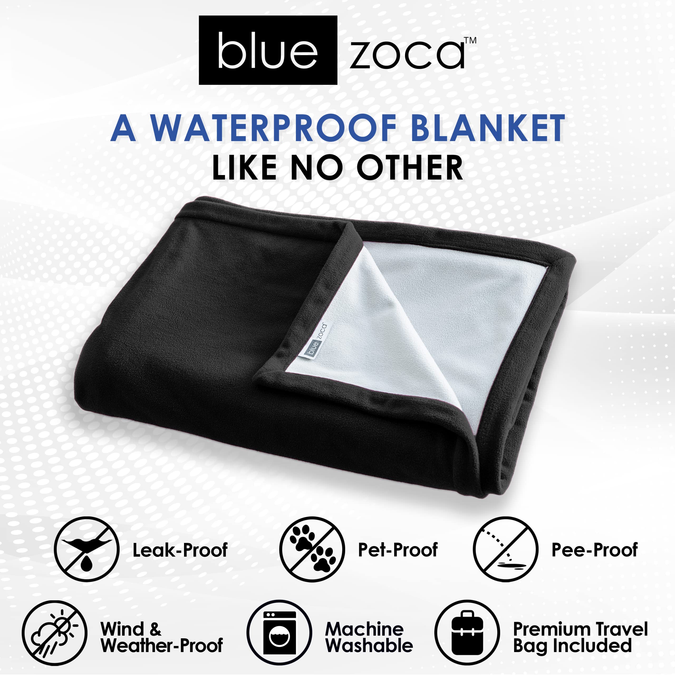 Blue Zoca Waterproof Blanket for Indoors & Outdoors | Machine Washable, Multi-Purpose Throw to Protect Your Bed Couch Car from L