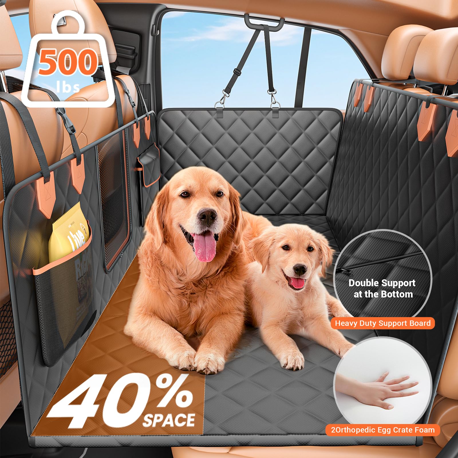 Ijvae Hard Bottom Car Seat Cover For Dogs,Waterproof Dog Seat Cover For Back Seat Extender,Scratch-Proof And Anti-Slip Car Dog H