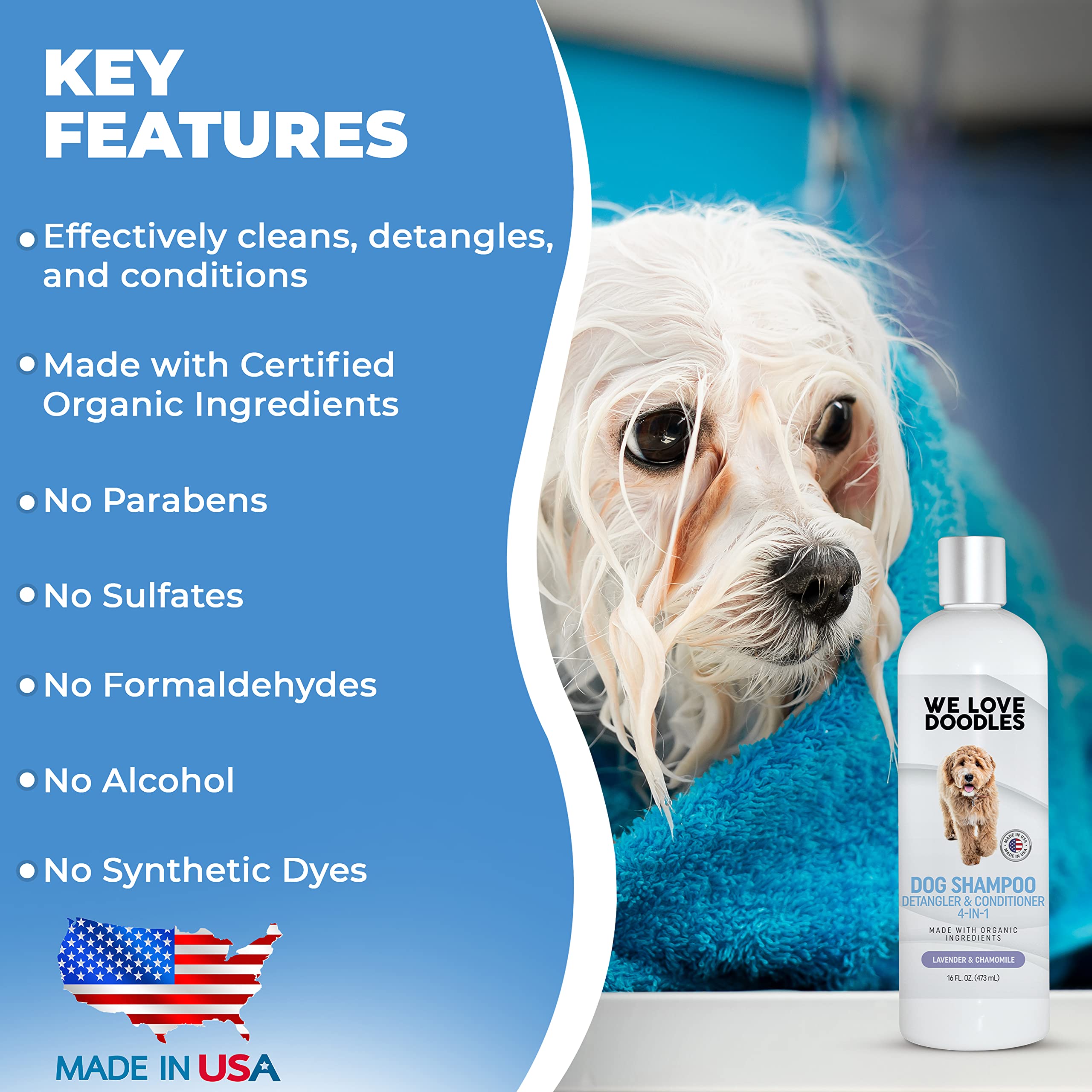Dog Shampoo, Conditioner & Detangler - Best Shampoo for Goldendoodles, Poodles & Doodles - for Matted Pet Hair - Sensitive Skin