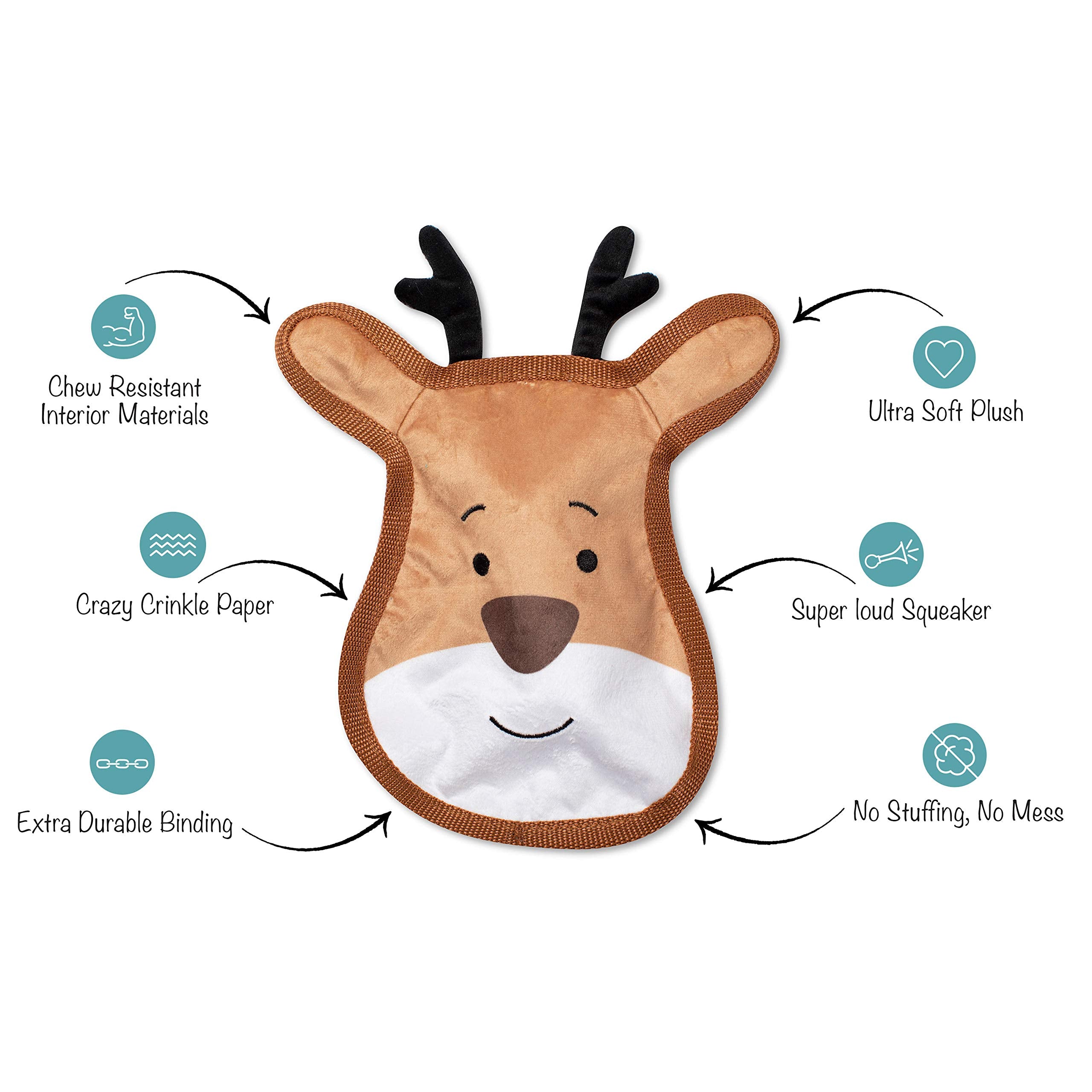 Fringe Studio Plush Dog Toy, Reindeer Face (729027)
