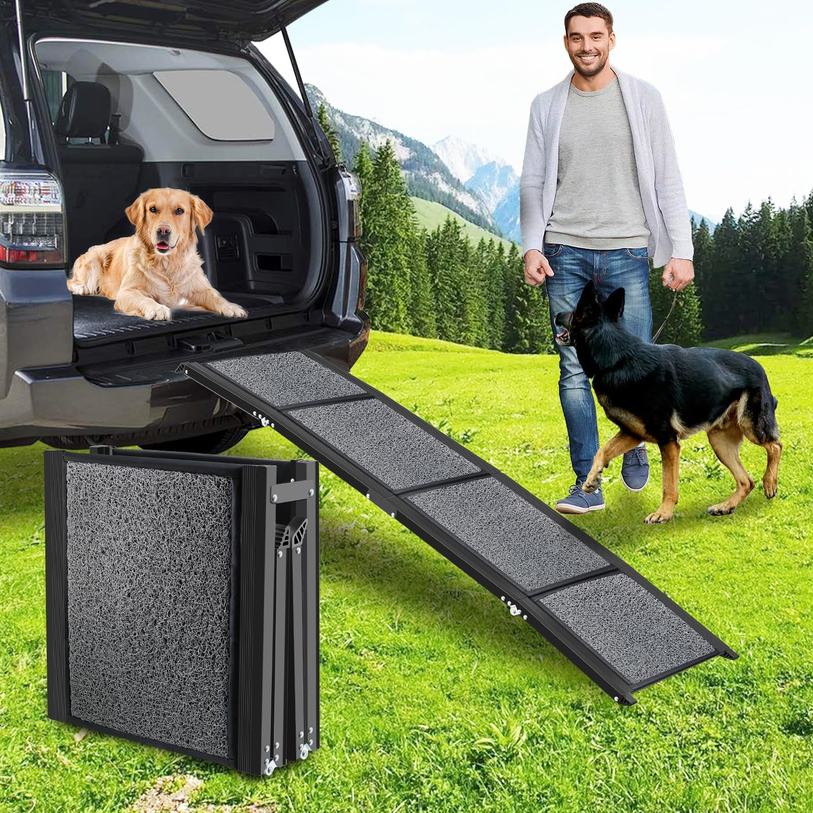 Dog Ramp For Car,Muzefansi Portable Folding Pet Stair Ramp For Medium & Large & Old Dogs - Up To 220Lbs, 63''  17'' Large Dog Ca