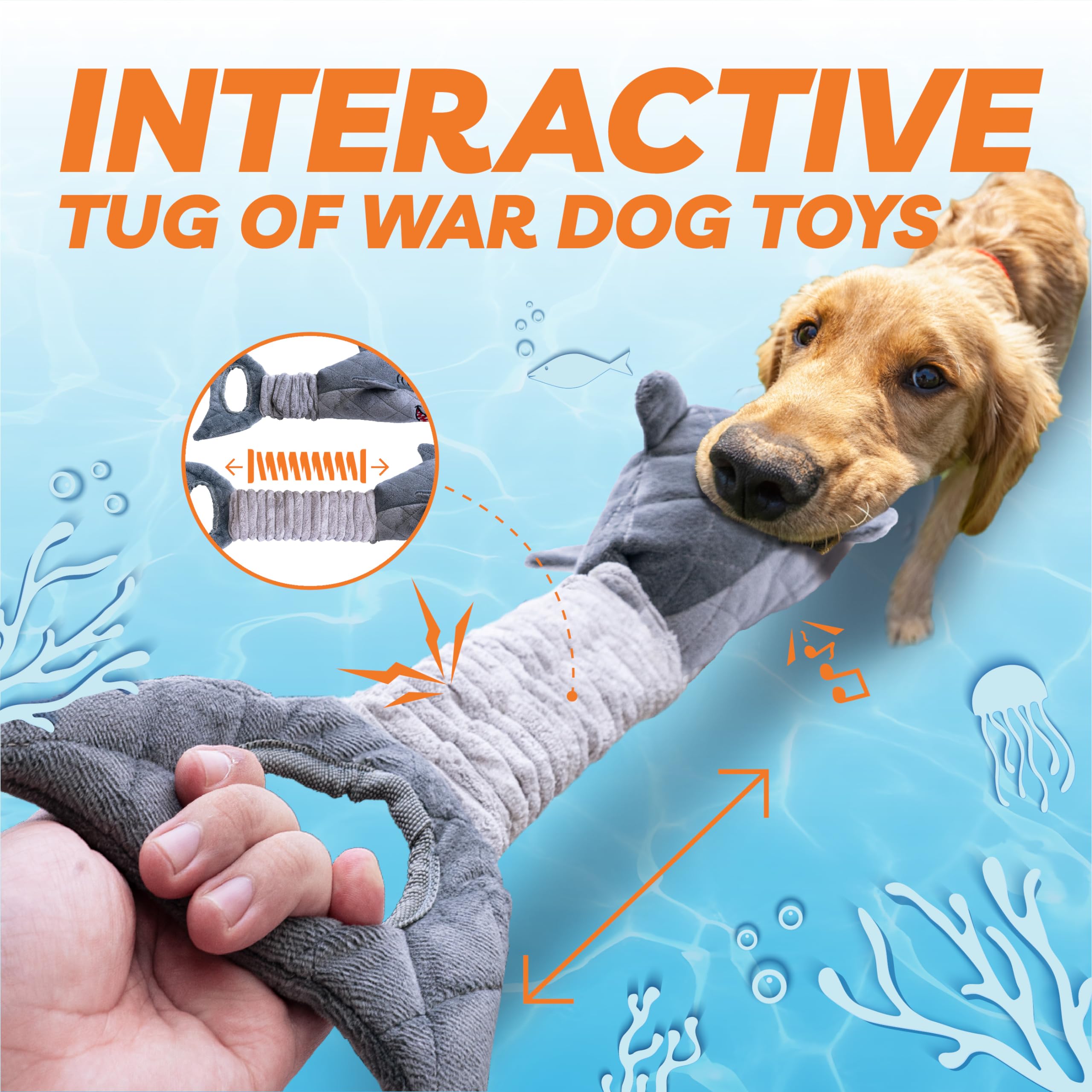 Dog Toys for Small Dogs, Squeaky Tough Dog Toys for Aggressive Chewers, Plush Dog Chew Toys for Teething, Interactive Shark Dog