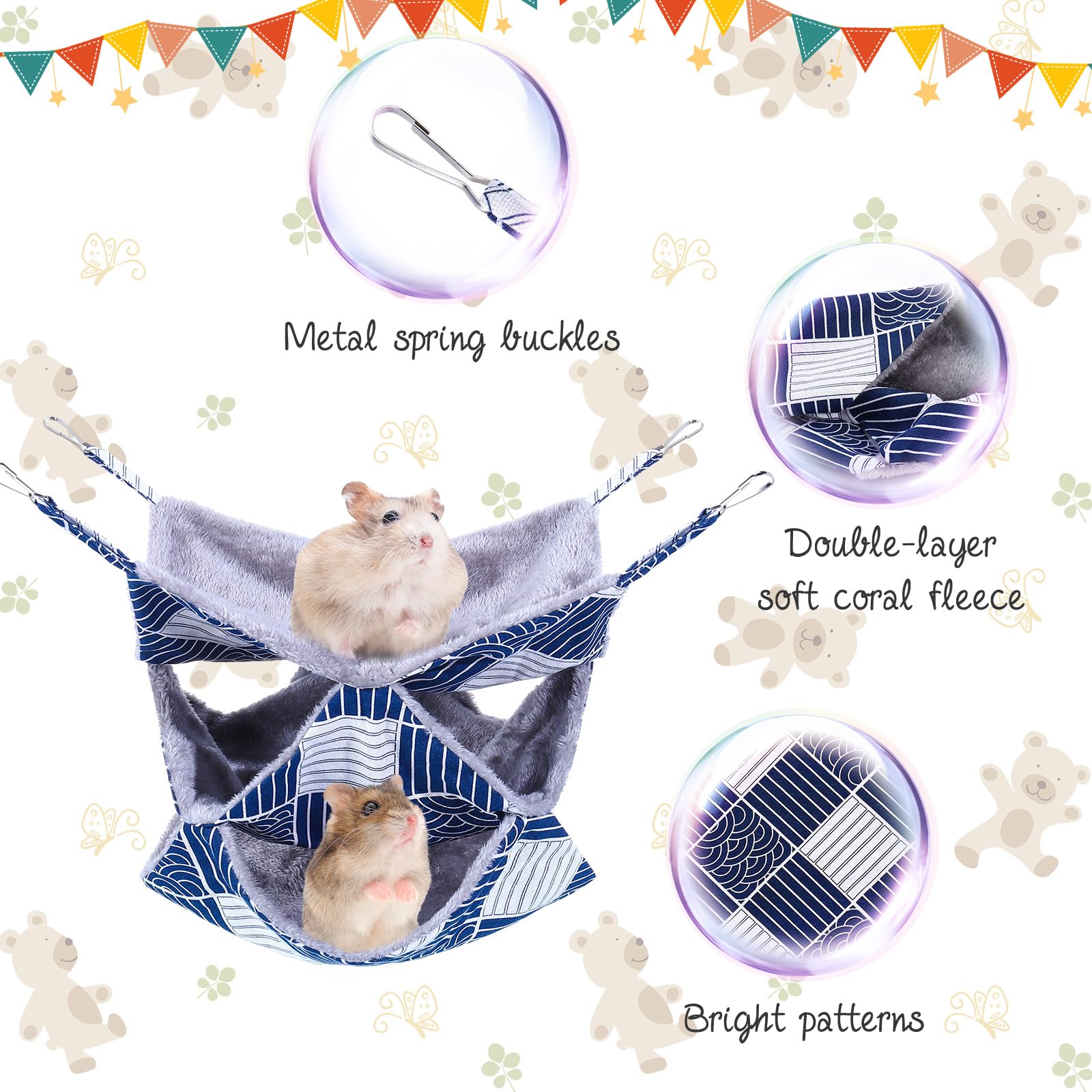 Xinrui 3 Tier Guinea Pig Cage Accessories,Ferret Rat Hammock, 13.7X13.7 Inches,Pet Cage Hanging Bunkbed Hammock For Small Animal