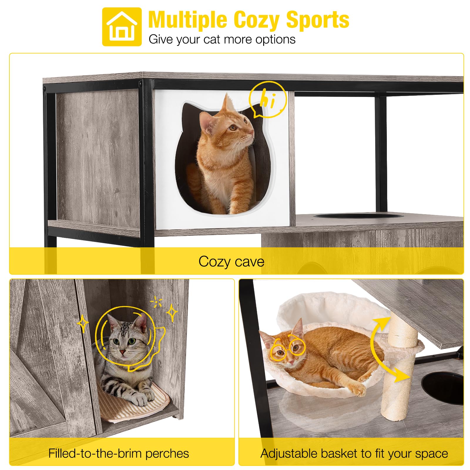 Aivituvin Cat Litter Box Enclosure, Litter Box Furniture Hidden, Wooden Cat Washroom Furniture, Indoor Cat House With Condo, Ham