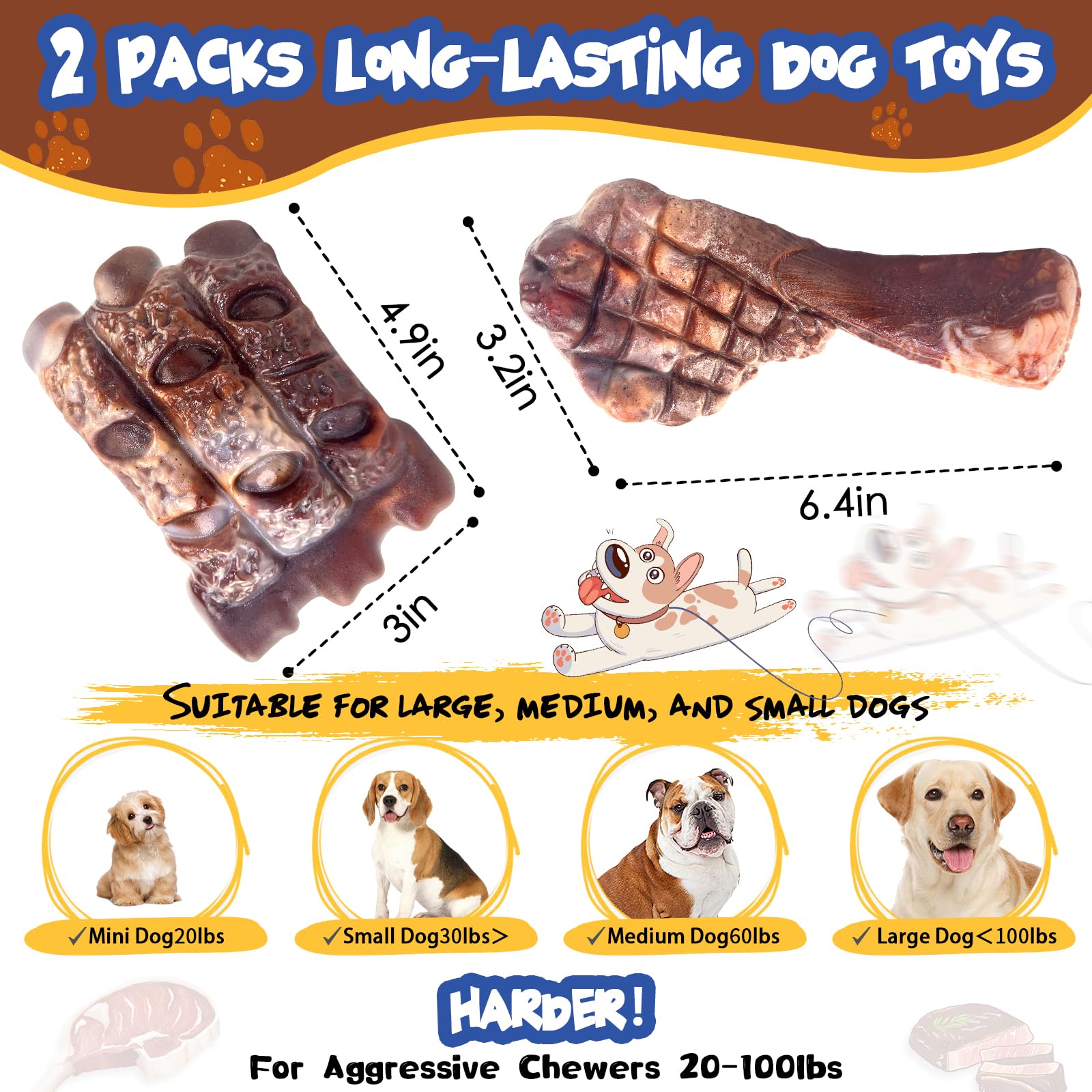 Fuufome Dog Chew Toys For Aggressive Chewers:2 Pack Indestructible Dog Toy For Large Breed- Tough Nylon Teething Bone Toy To Kee