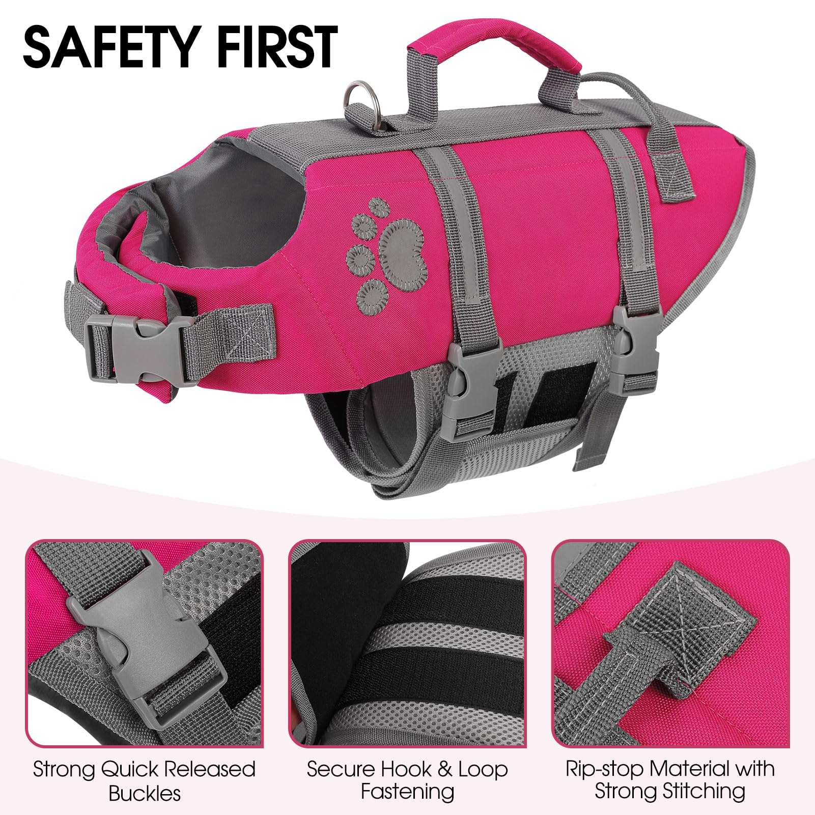 Queenmore Large Dog Life Vest For Swimming, Xl Dog Life Jacket With Hoook/Handle, Big Dog Floating Vest For Pool