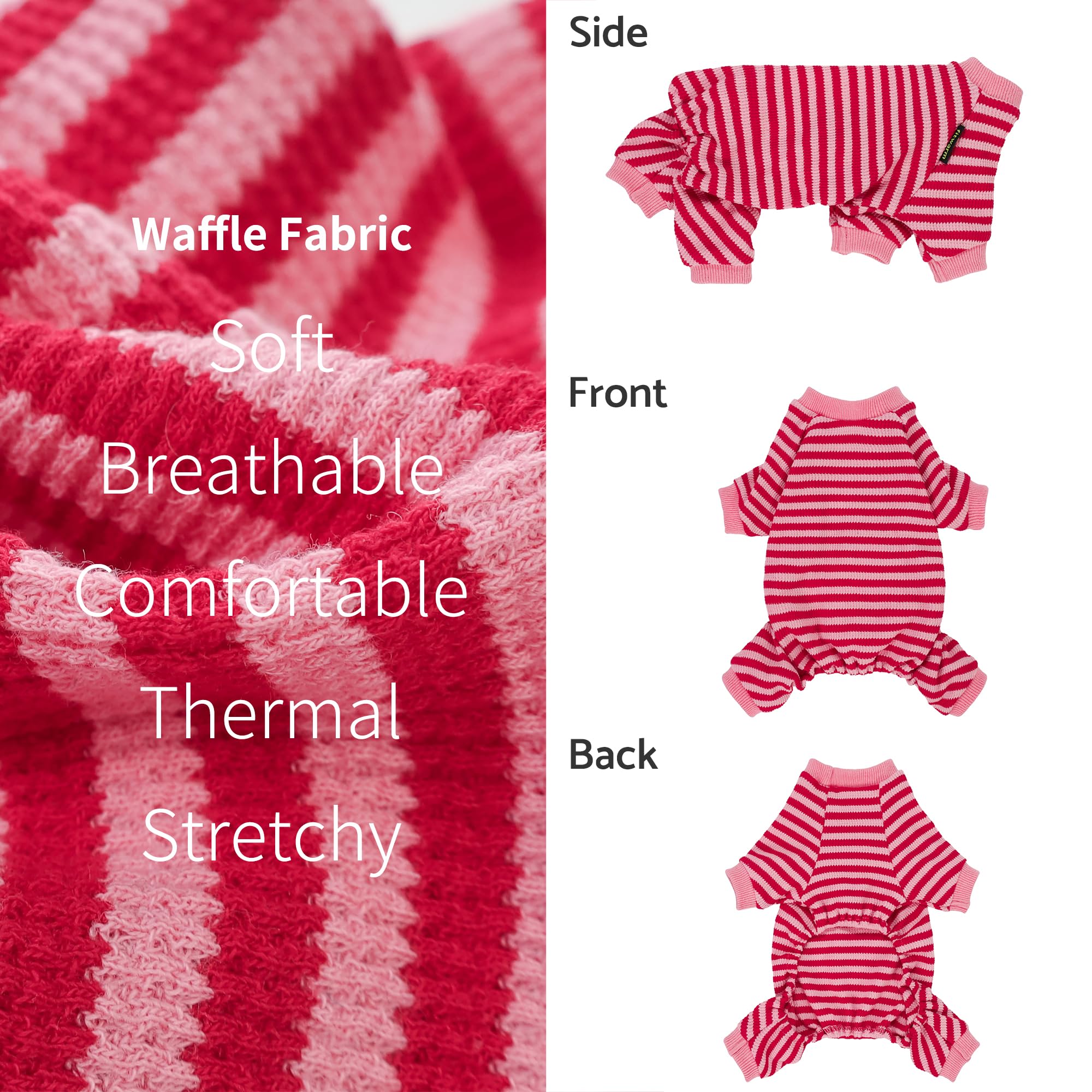 Fitwarm Pink And Red Striped Dog Pajamas, Waffle Dog Clothes For Small Dogs Girl Boy, Puppy Onesie With Feet, Pet Cat Outfit, Xl