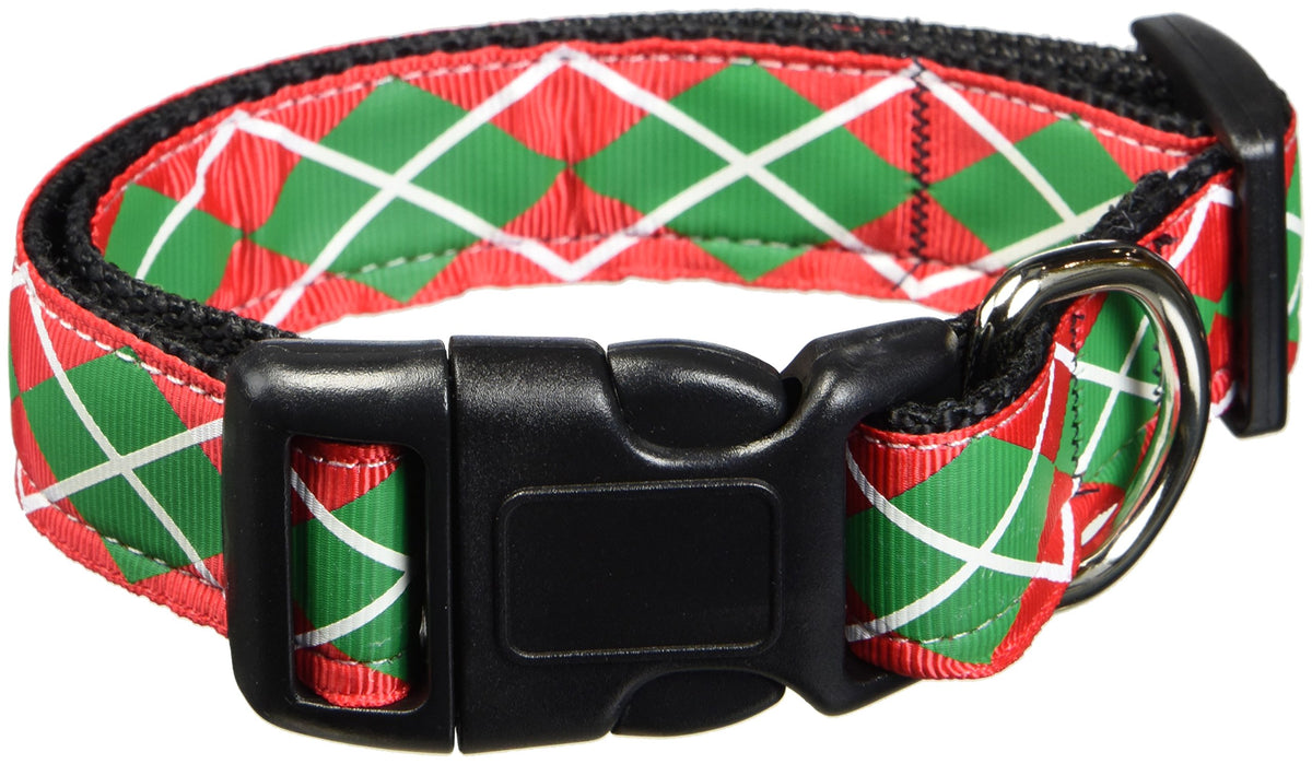 Christmas Nylon Pet Collars and Leashes, &quot;Christmas Argyle&quot; MD Collar