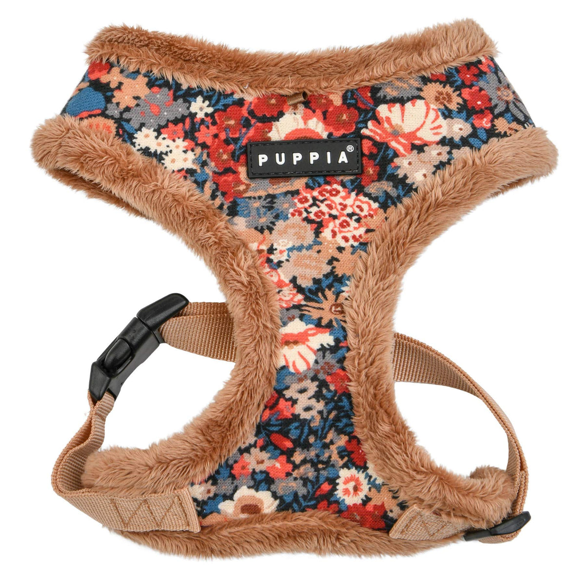 Puppia Gianni Dog Harness Over-The-Head Warm Winter Flower Pattern Adjustable Chest For Small And Medium Dog, Beige, Medium