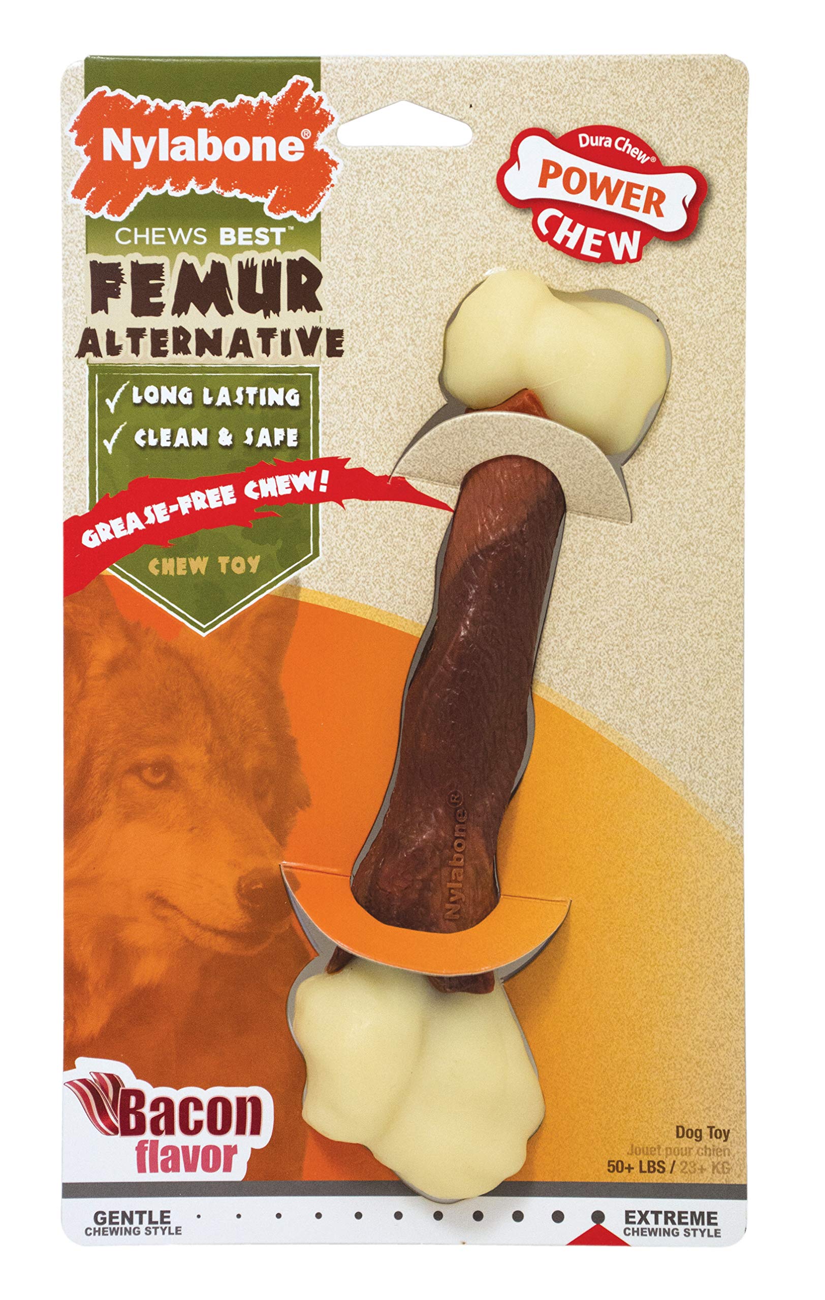 Nylabone Femur Bone Rawhide Alternative Power Chew Durable Dog Toy Femur Bacon Large/Giant (1 Count)
