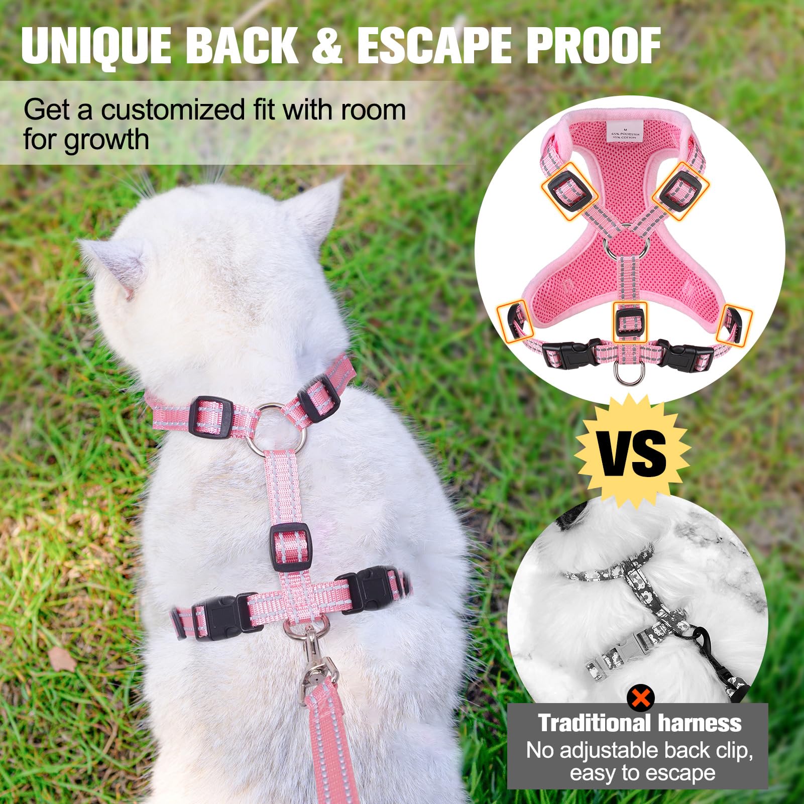 BEAUTYZOO Cat Harness and Leash Set for Walking Escape Proof, Neck Release Adjustable Harness for Kitten Puppy Small Medium Large Cats, Soft Cute Easy Control Small Cat Harness for Cats Boy and Girls -Like New