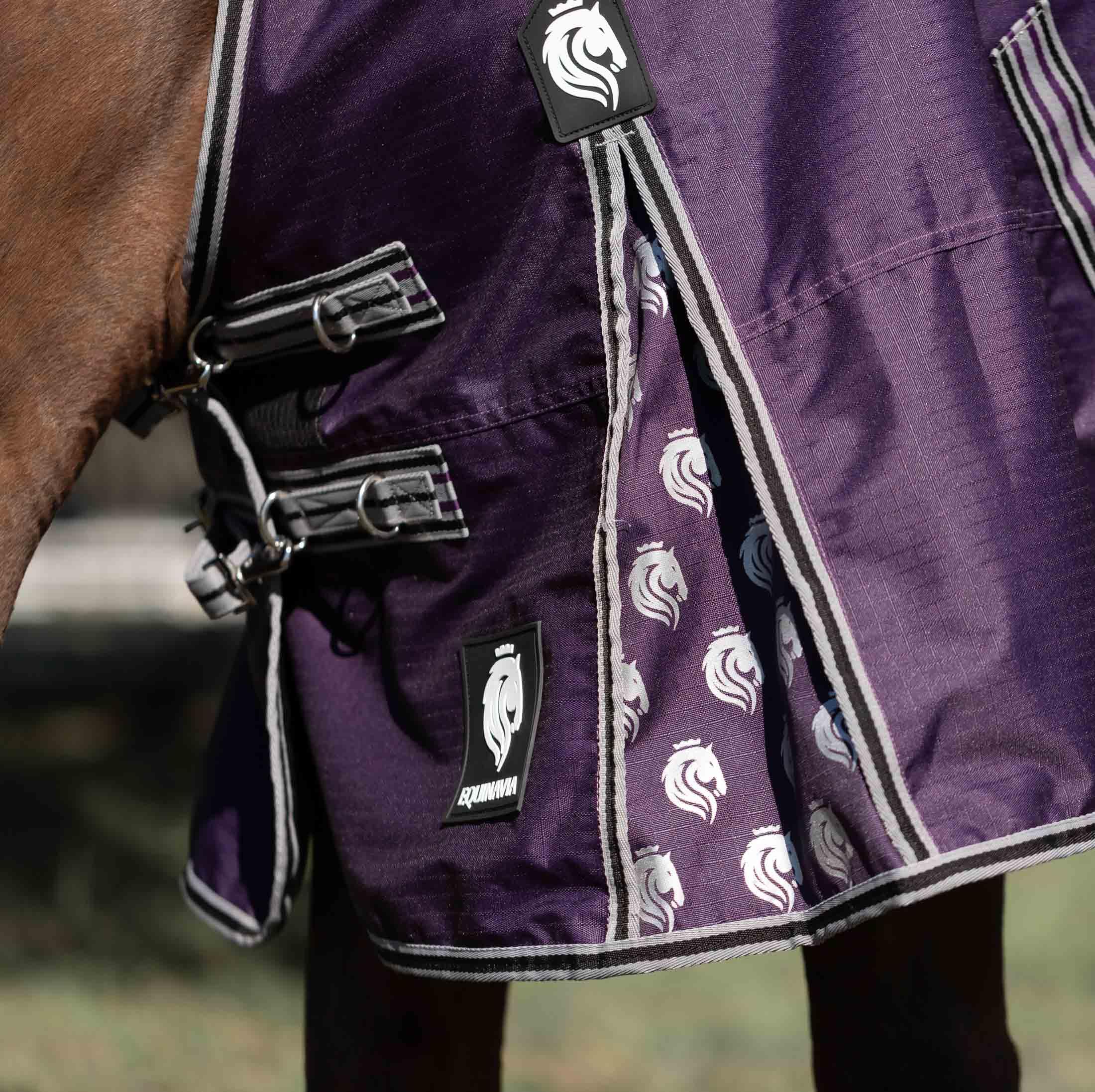 Equinavia Norse 200G Medium Weight Horse Blanket | Waterproof Winter Turnout - Black - 66 In - Grape Purple - 72 In