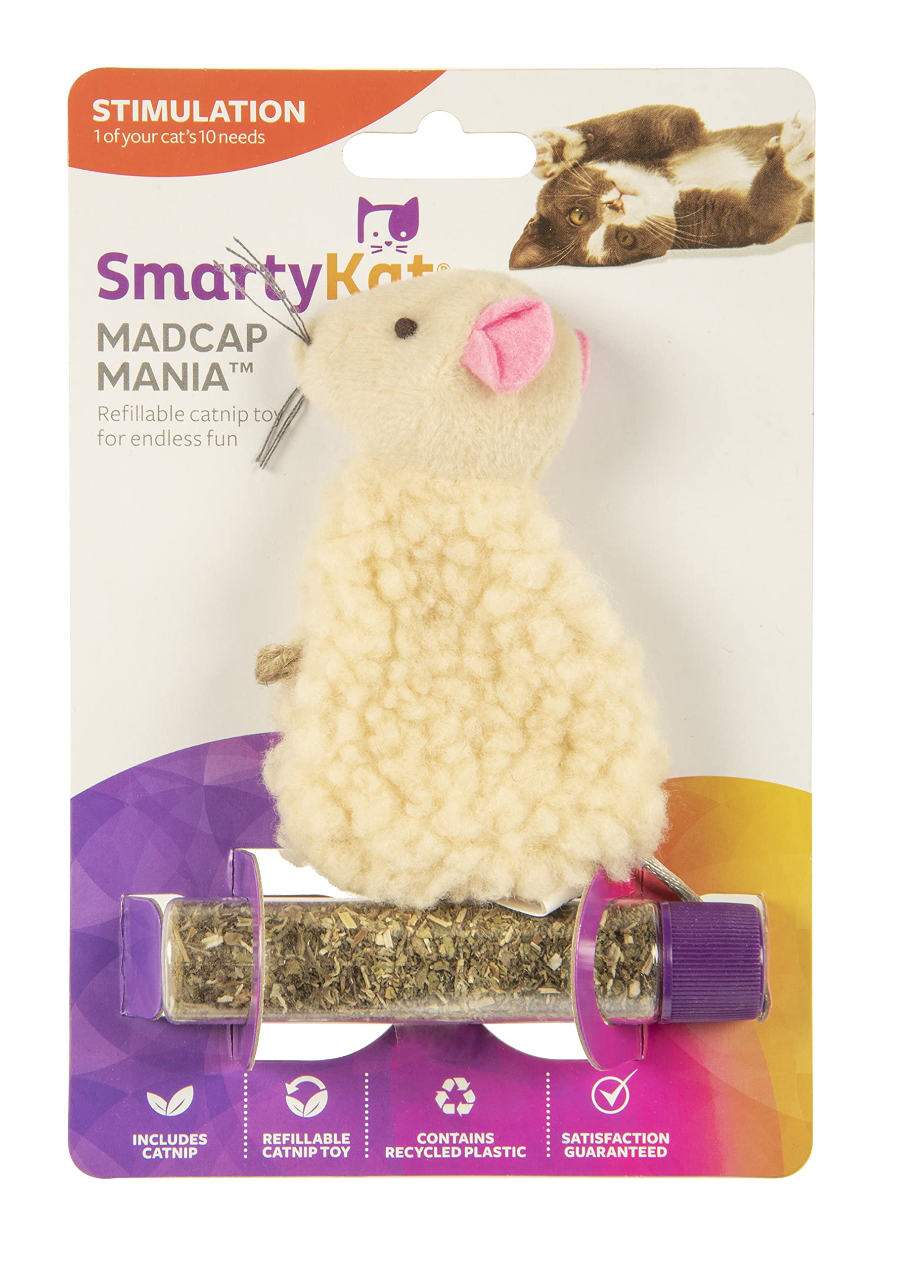 Smartykat Madcap Mania Refillable Plush Catnip Cat Toy, Includes Catnip Tube - Randomly Selected Color, One Size