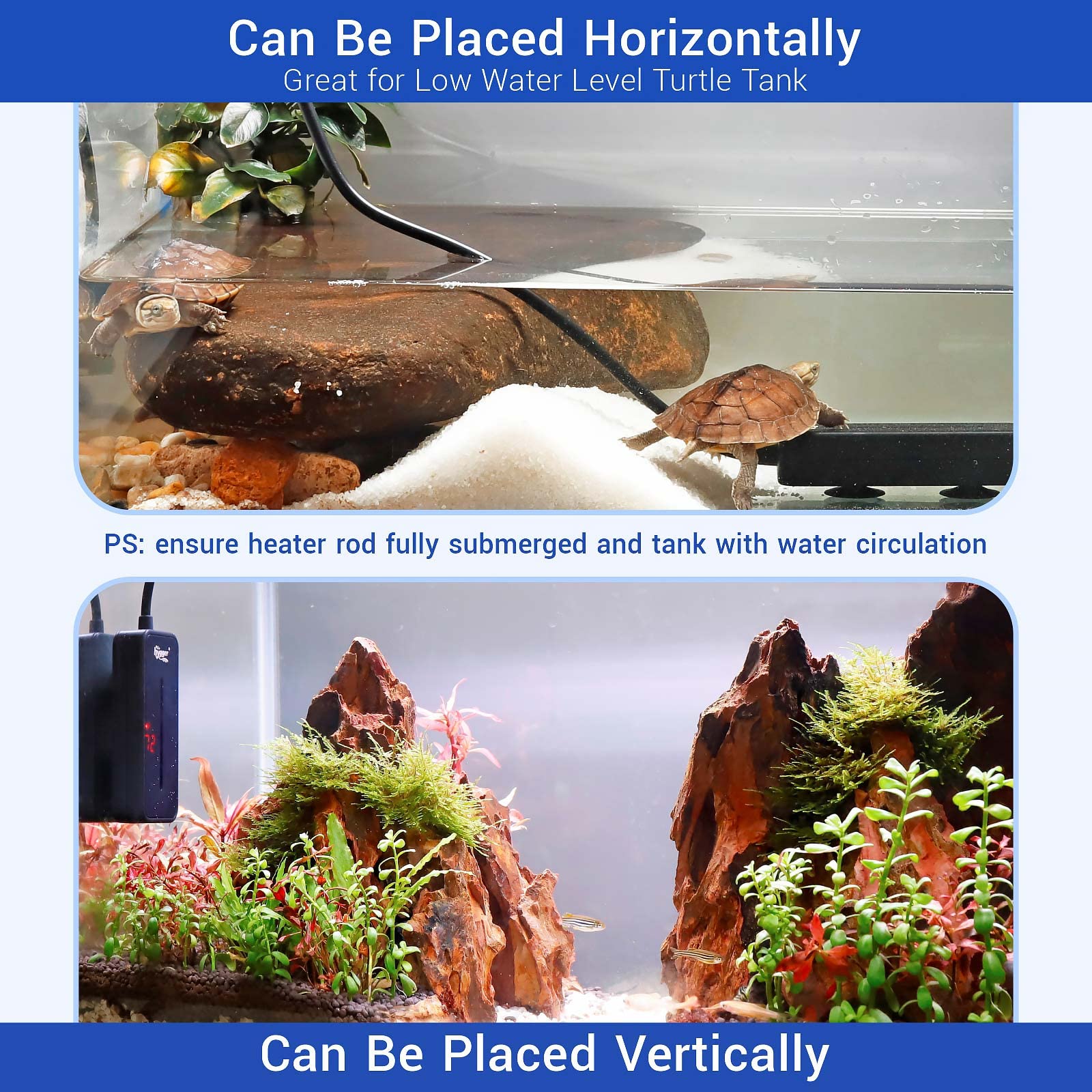 Hygger Small Submersible Aquarium Heater 50W Mini Betta Fish Tank Heater With Thermostat For 5-10 Gallon Saltwater Freshwater