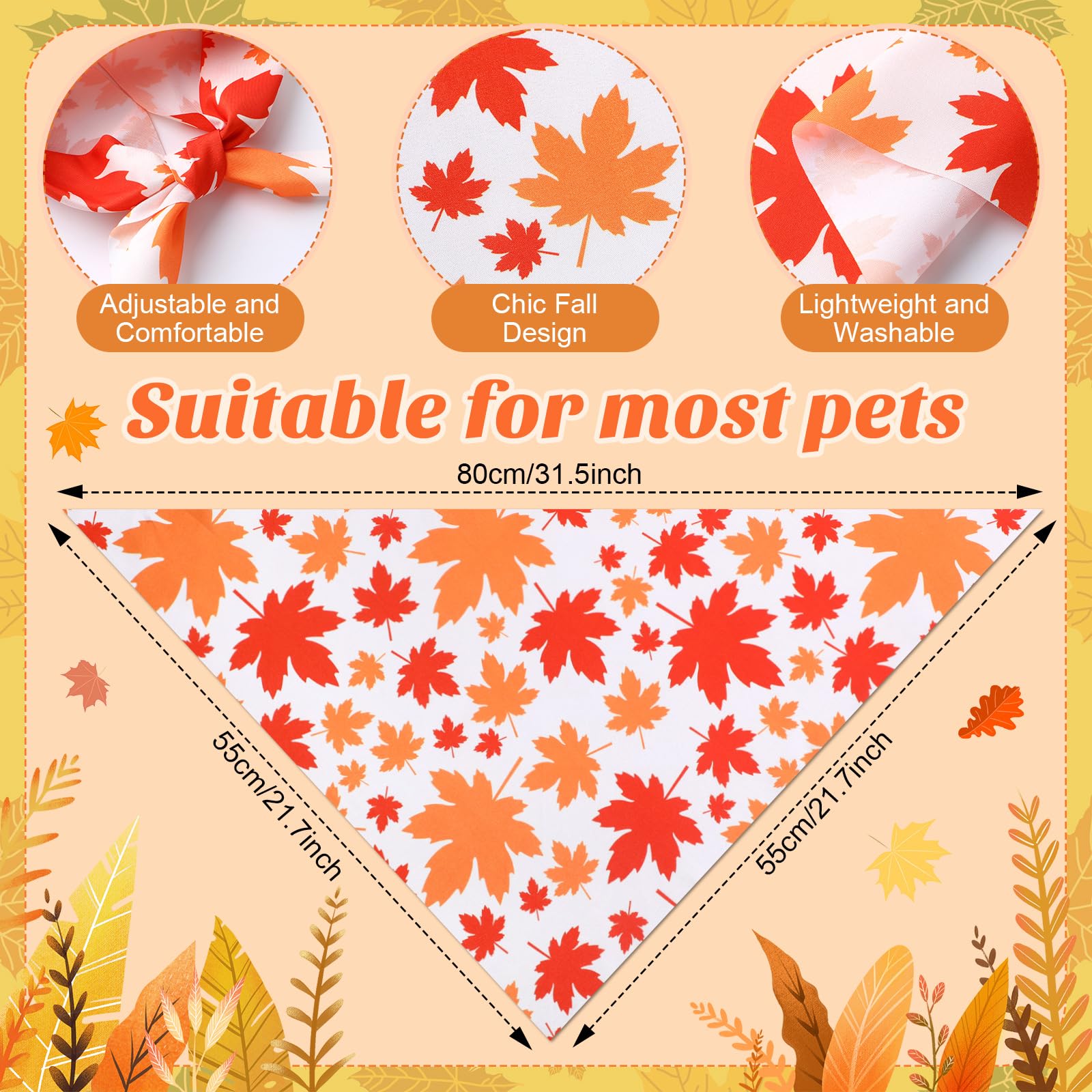 Chunful 100 Pieces Fall Dog Bandanas Bulk Autumn Pet Bandanas with Maple Leaves Patterns Triangle Scarf Bib Kerchief Set for Sma