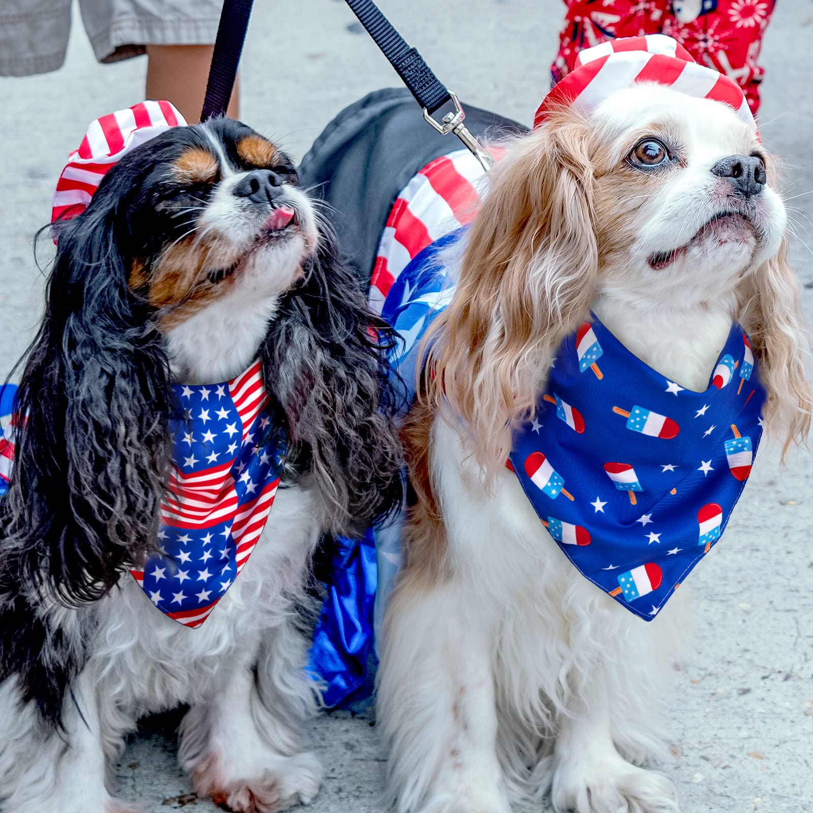 Whaline 4 Pack 4Th Of July Dog Bandanas American Flag Reversible Triangle Dog Bibs Patriotic Stars Stripes Pet Scarf Independenc