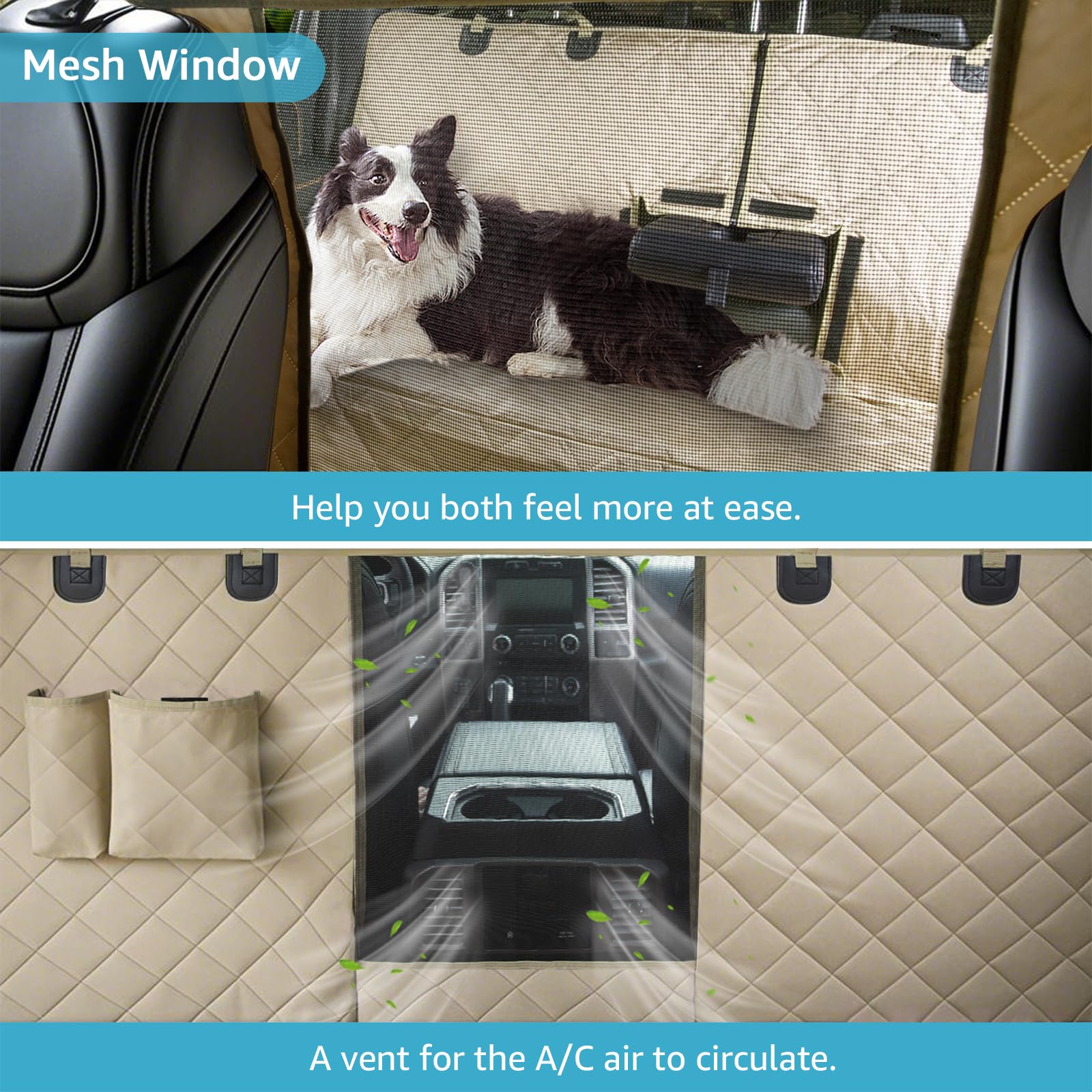 Lassie 4 In 1 Full Coverage Dog Car Floor Hammock,100% Waterproof Dog Car Seat Covers For Back Seat With Mesh Window For Sedans,