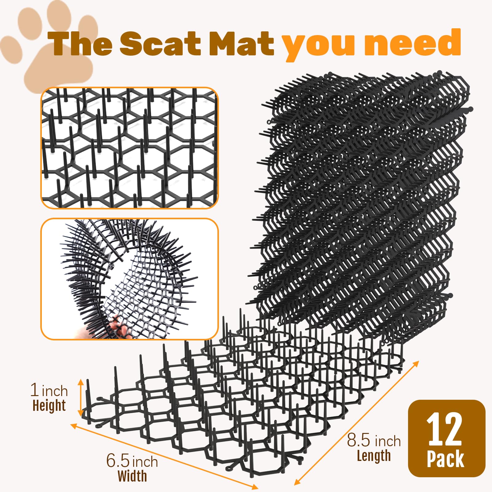 Oceanpax 12 Pack 8.5 X 6.5 Inch Square Cat Scat Mats For Cats With Spikes, Prickle Strips From Digging Cat Deterrent Outdoor Inc