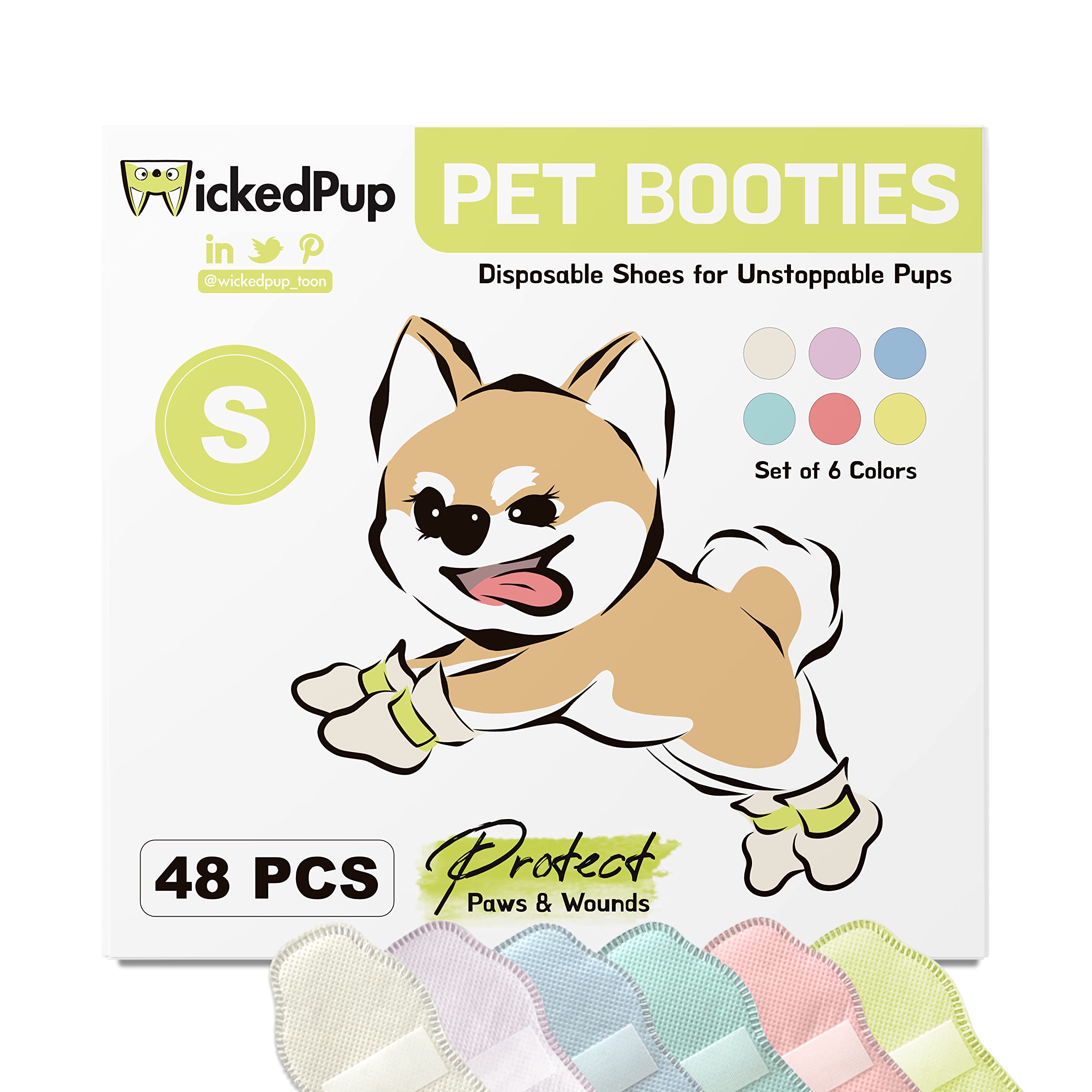 Wickedpup Pet Booties For Dogs & Cats, 48Ct | Disposable Socks To Stop Licking | Puppy Shoes For Paw Protection Against Heat, Hot Pavement, Snow | Wound Recovery Boots Foot Covers For Injured Paw (S)