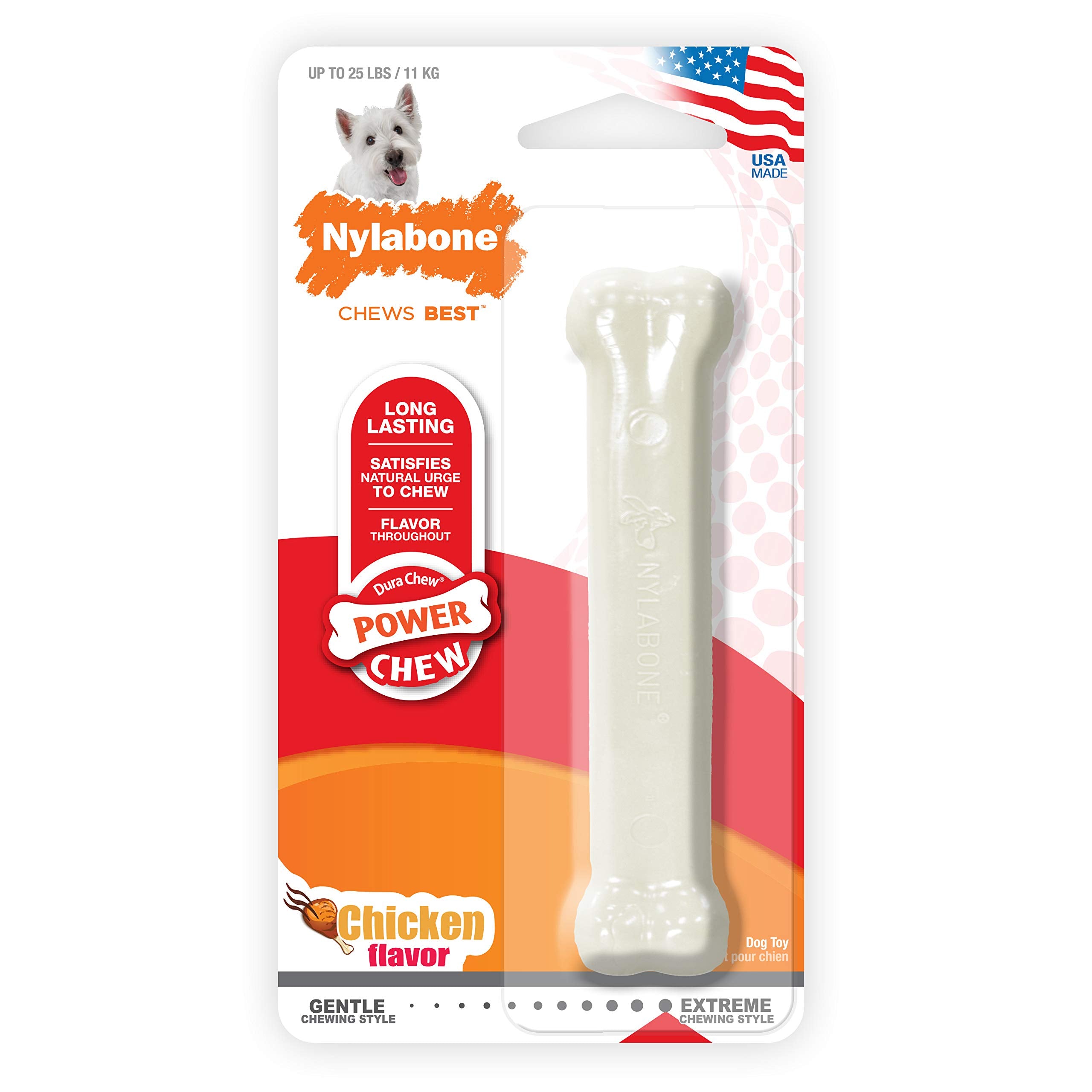 Nylabone Power Chew Classic Bone Chew Toy For Dogs, Durable Dog Toys For Aggressive Chewers, Chicken Flavor, Small/Regular - Up To 25 Ibs. (1 Count)