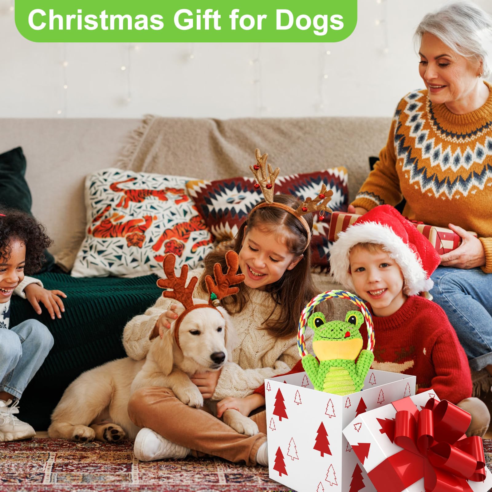 Interactive Chew Proof Dog Toys for Boredom & Anxiety - Plush with Squeaker & Crinkle Sound & Ropes for Small, Medium, Large Dog
