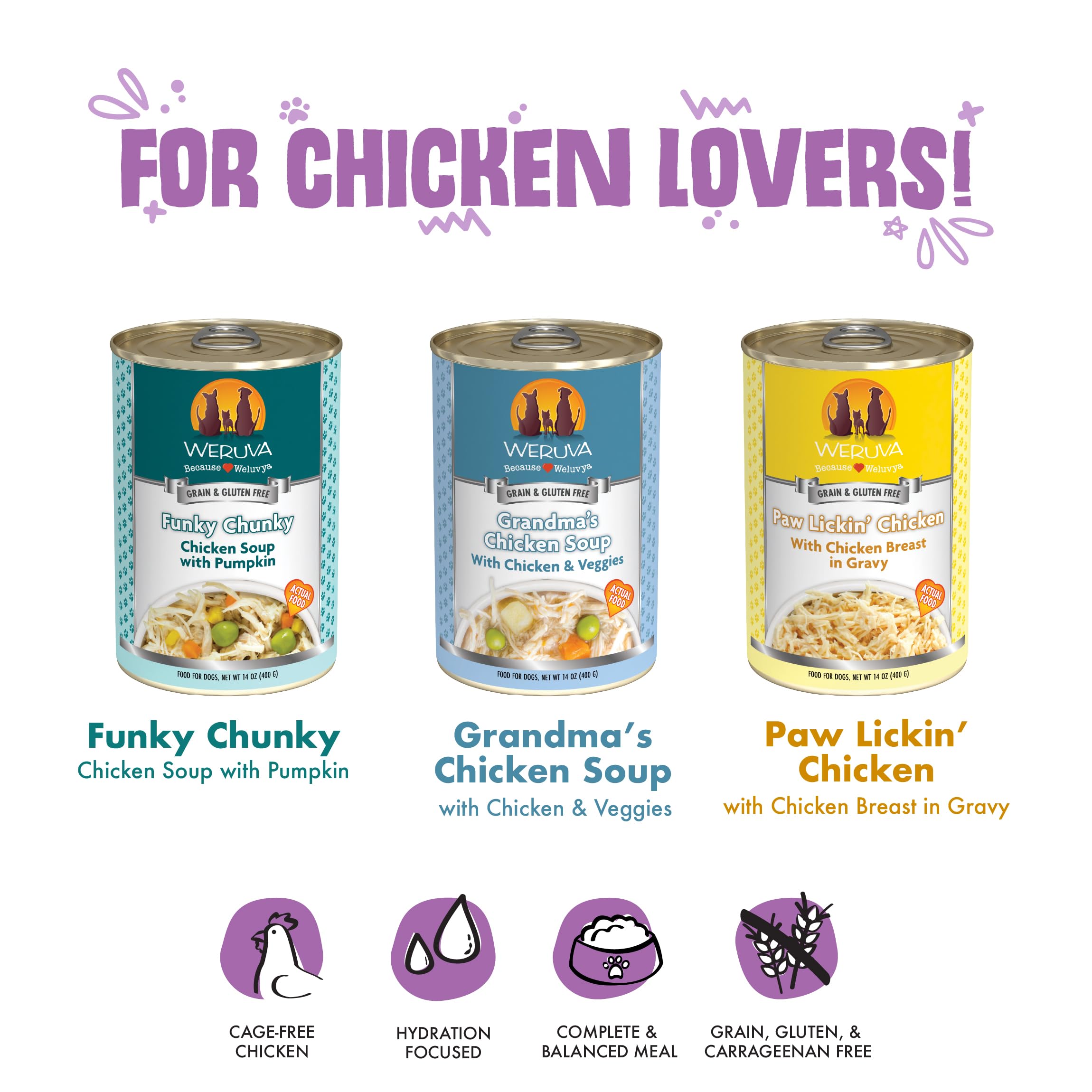 Weruva Classic Dog Food, Cluck Crew Variety Pack, 14oz Can, Pack of 3