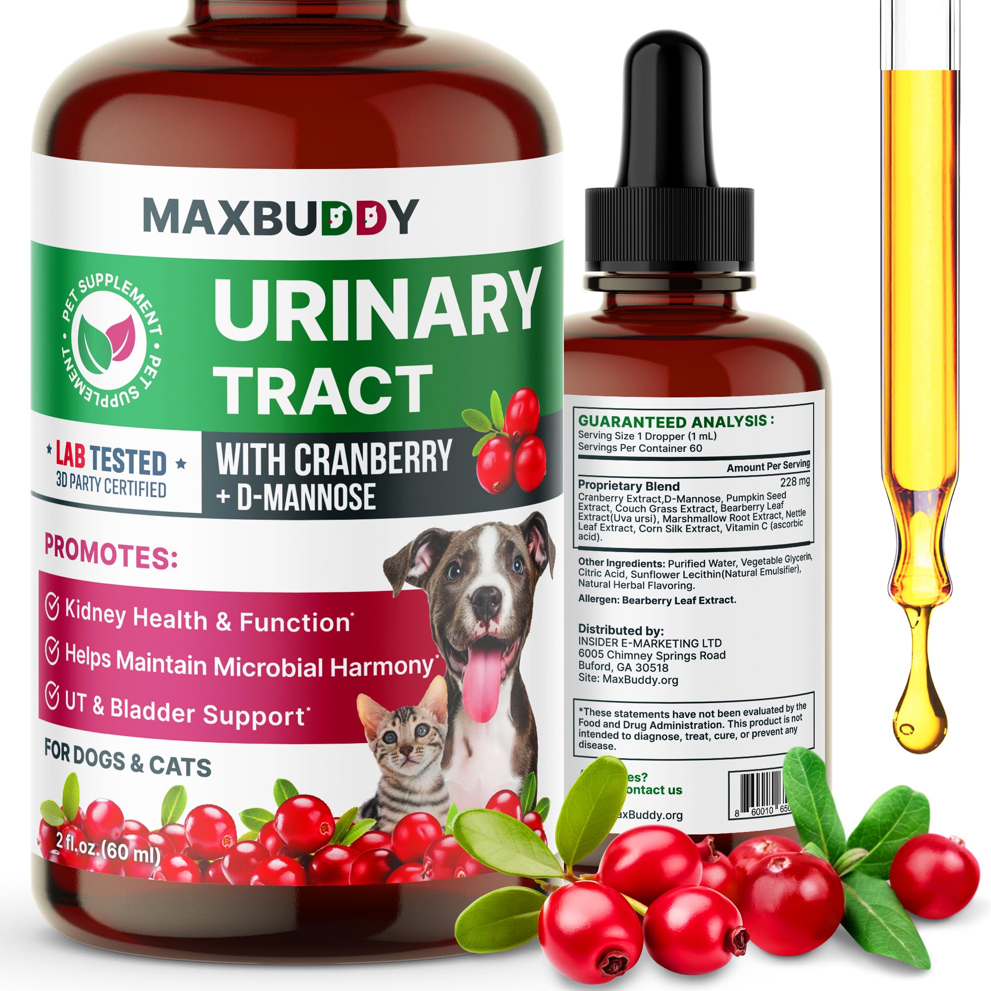 MaxBuddy Natural UTI Treatment Support - Cranberry Urinary Tract Infection Care & Prevention Assistance for Cats and Dogs - Kidn
